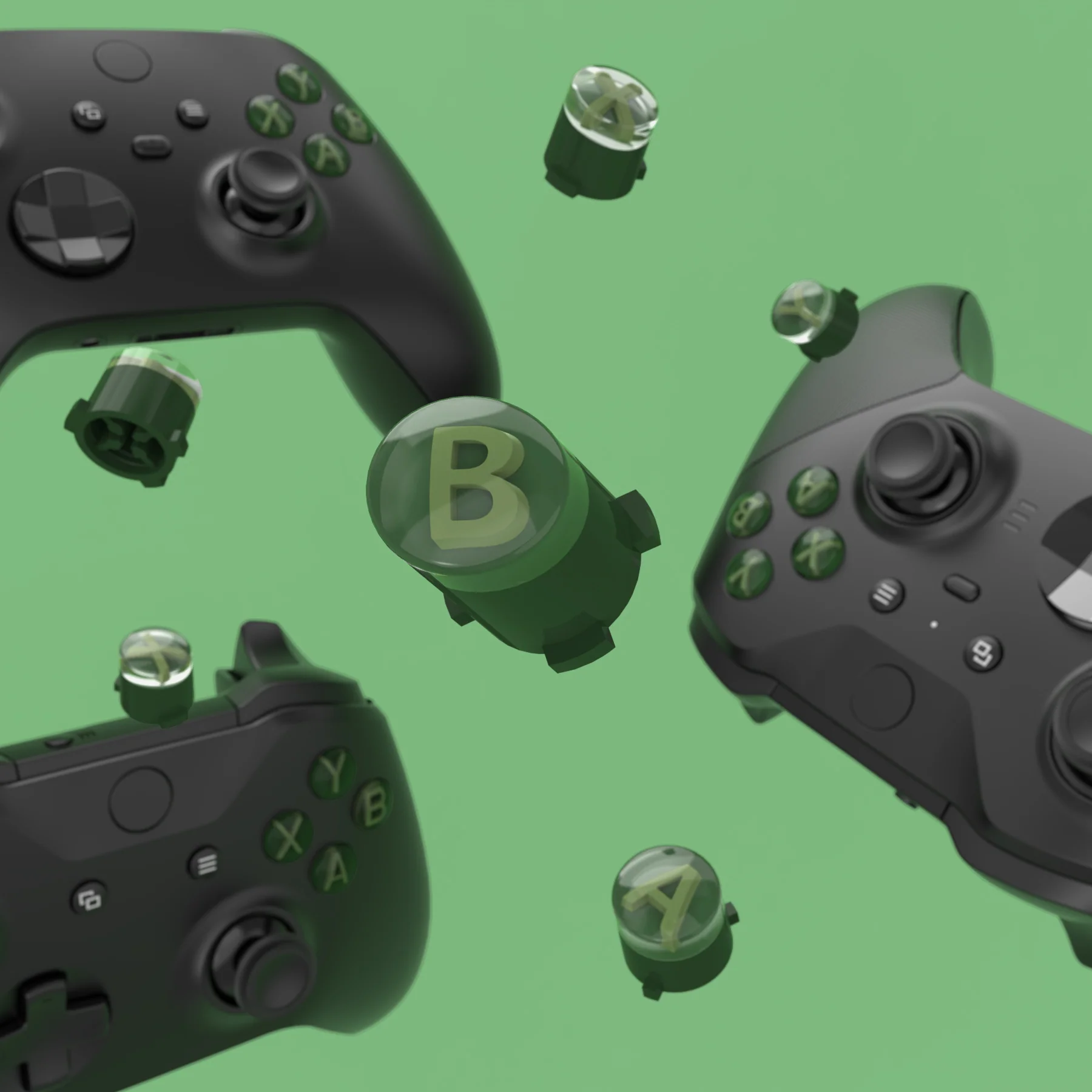 eXtremeRate Three-Tone ABXY Action Buttons with Classic Symbols for Xbox Series X/S Controller & Xbox One X/S & Xbox One Elite V1/V2 Controller - Deep Pine Green & Clear & Bamboo Green - Image 5