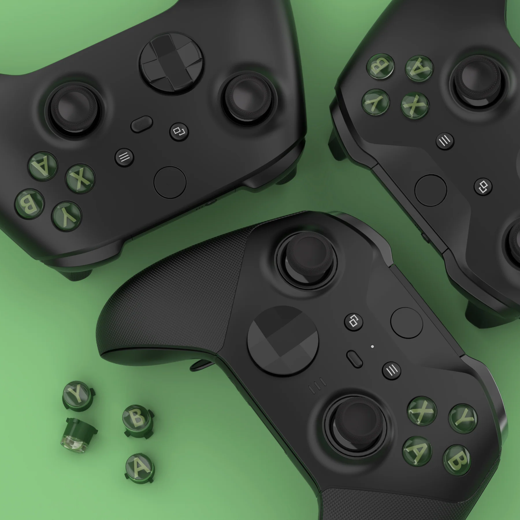 eXtremeRate Three-Tone ABXY Action Buttons with Classic Symbols for Xbox Series X/S Controller & Xbox One X/S & Xbox One Elite V1/V2 Controller - Deep Pine Green & Clear & Bamboo Green - Image 6