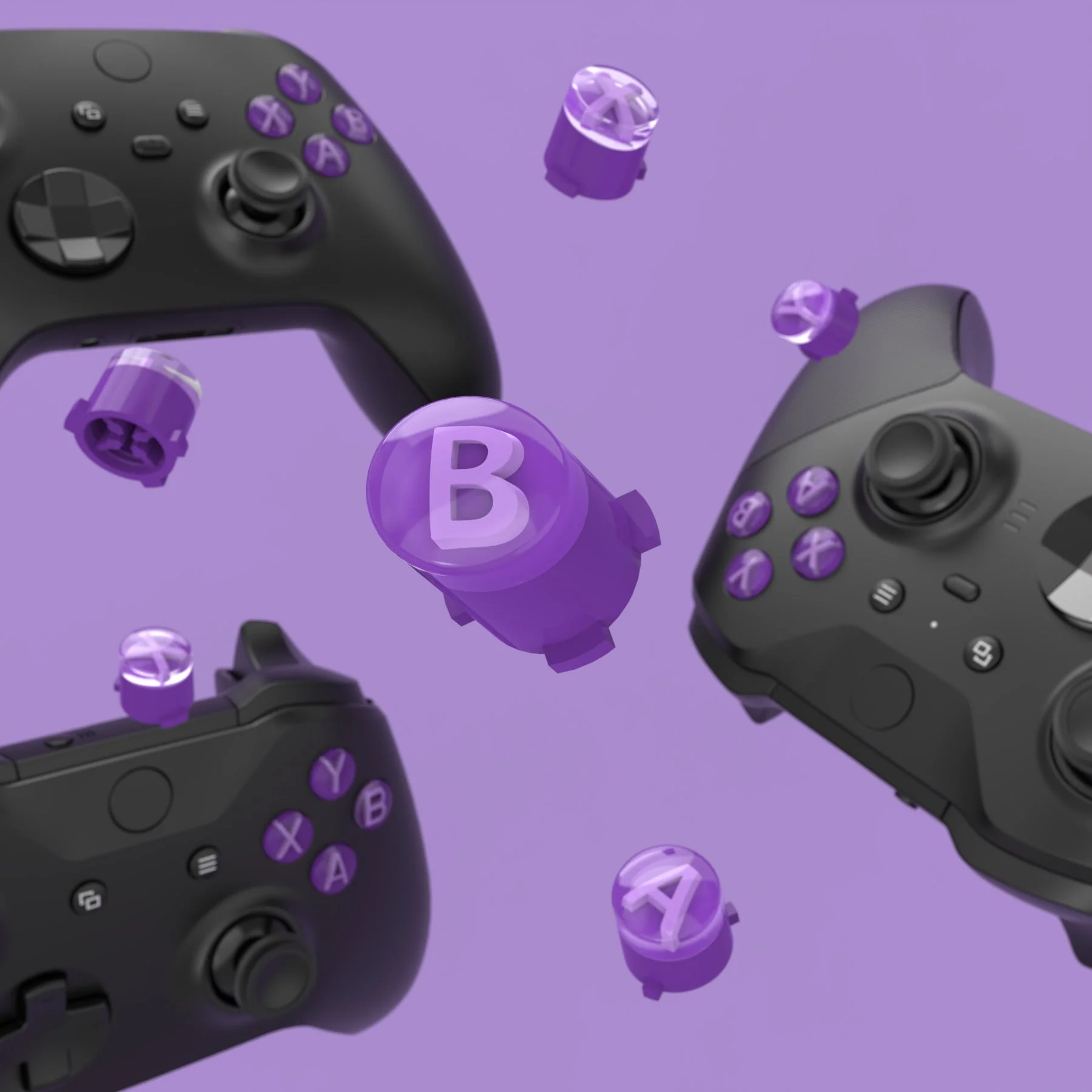 eXtremeRate Three-Tone ABXY Action Buttons with Classic Symbols for Xbox Series X/S Controller & Xbox One X/S & Xbox One Elite V1/V2 Controller - Mist Purple & Clear & Taro Purple - Image 5
