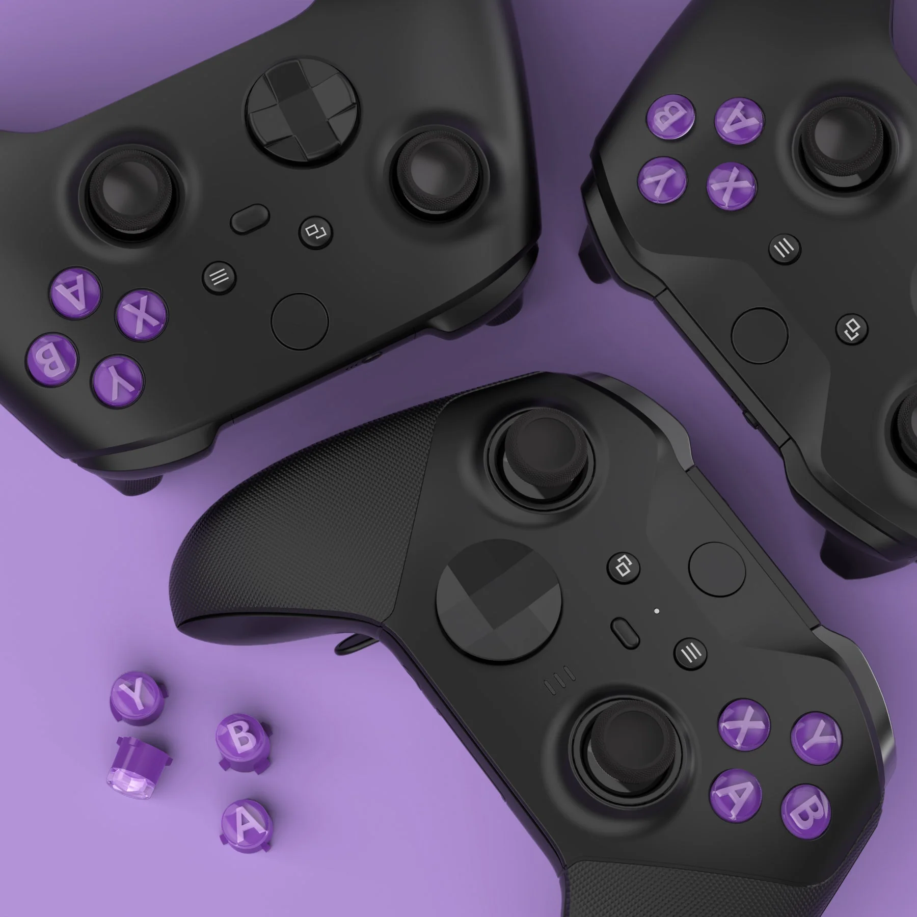 eXtremeRate Three-Tone ABXY Action Buttons with Classic Symbols for Xbox Series X/S Controller & Xbox One X/S & Xbox One Elite V1/V2 Controller - Mist Purple & Clear & Taro Purple - Image 6
