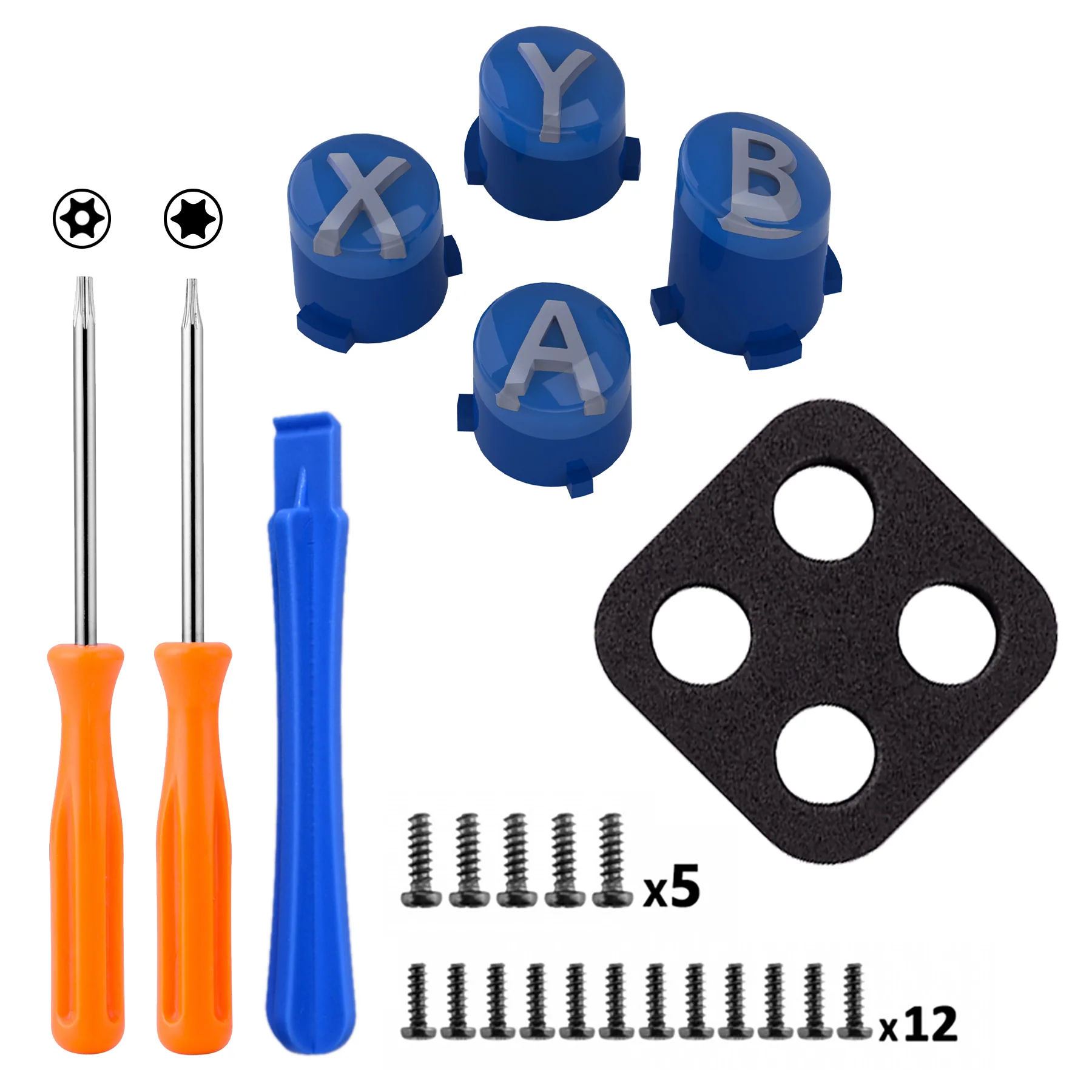 eXtremeRate Three-Tone ABXY Action Buttons with Classic Symbols for Xbox Series X/S Controller & Xbox One X/S & Xbox One Elite V1/V2 Controller - Yale Blue & Clear & New Hope Gray - Image 3