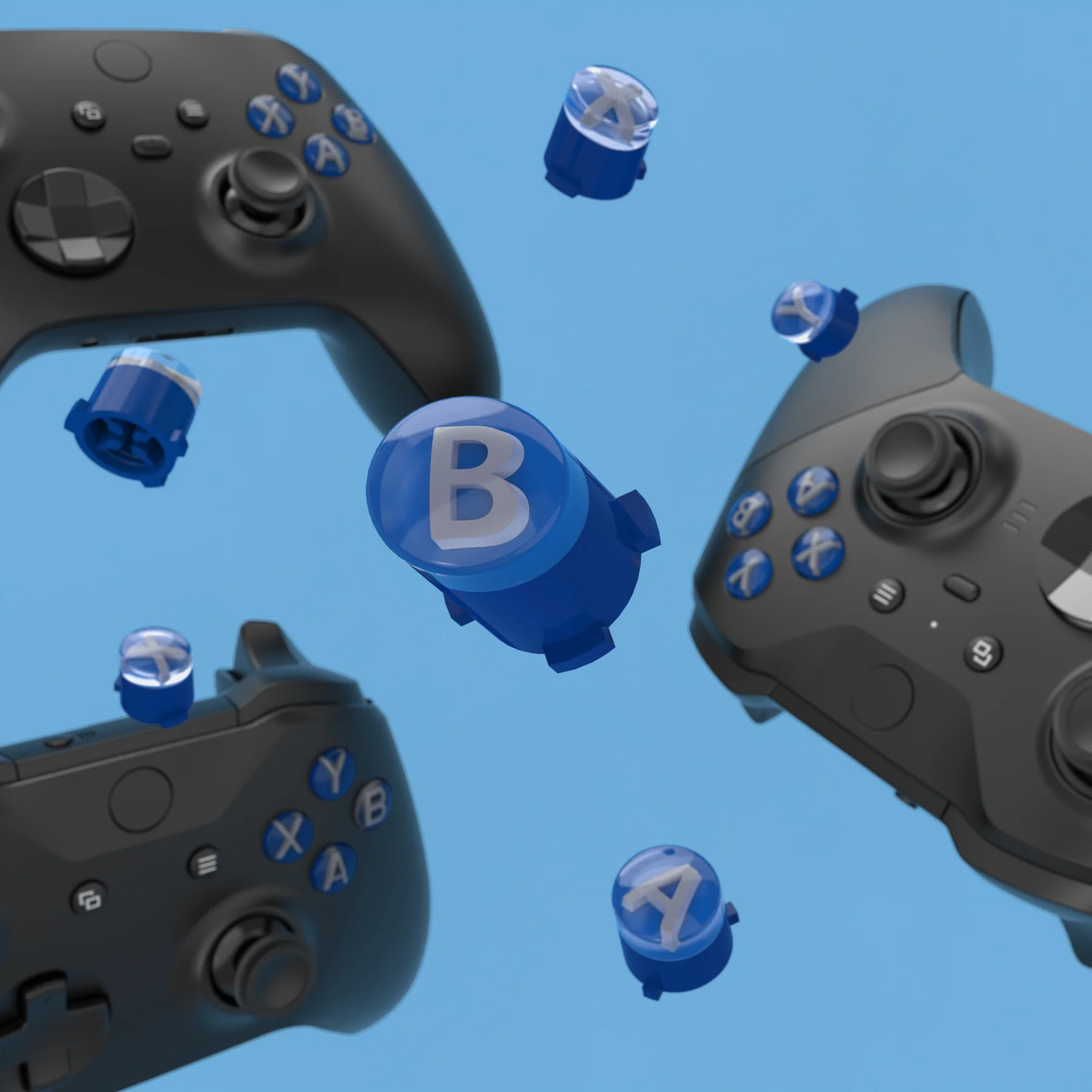 eXtremeRate Three-Tone ABXY Action Buttons with Classic Symbols for Xbox Series X/S Controller & Xbox One X/S & Xbox One Elite V1/V2 Controller - Yale Blue & Clear & New Hope Gray - Image 5
