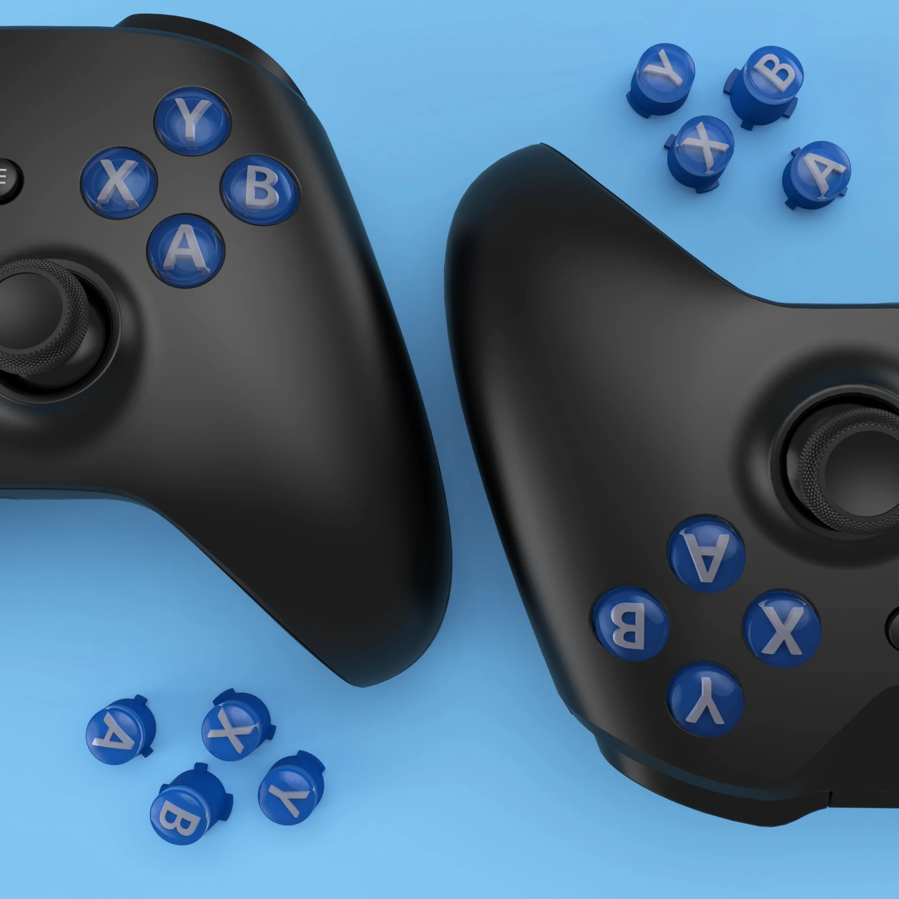 eXtremeRate Three-Tone ABXY Action Buttons with Classic Symbols for Xbox Series X/S Controller & Xbox One X/S & Xbox One Elite V1/V2 Controller - Yale Blue & Clear & New Hope Gray - Image 6