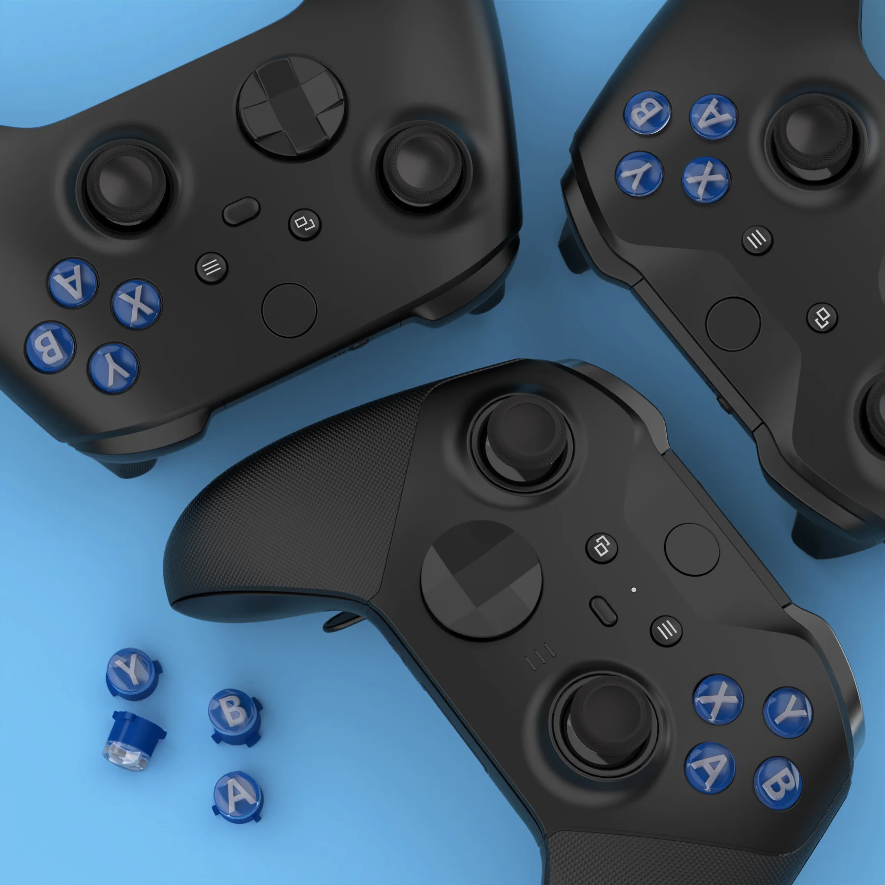 eXtremeRate Three-Tone ABXY Action Buttons with Classic Symbols for Xbox Series X/S Controller & Xbox One X/S & Xbox One Elite V1/V2 Controller - Yale Blue & Clear & New Hope Gray - Image 7