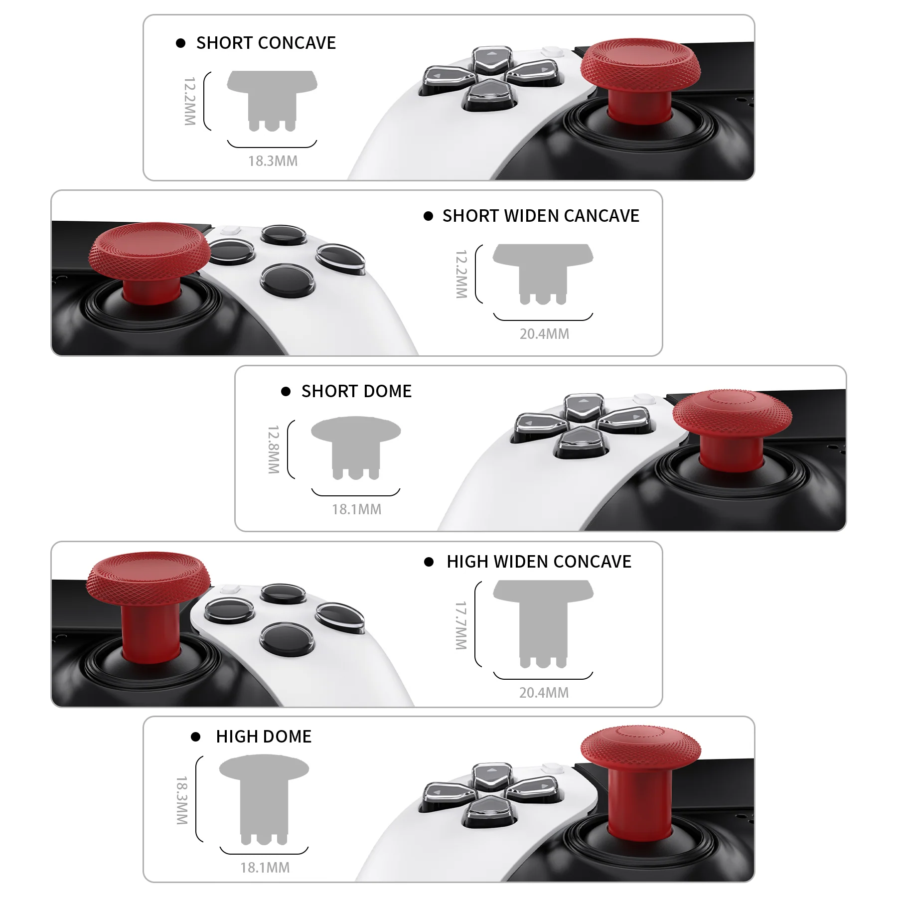 eXtremeRate ThumbsGear Interchangeable Thumbsticks for PS5 Edge Controller - Carmine Red - Image 3