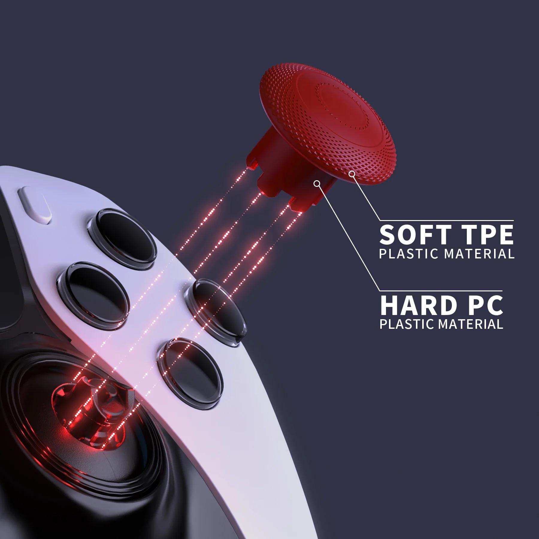 eXtremeRate ThumbsGear Interchangeable Thumbsticks for PS5 Edge Controller - Carmine Red - Image 5