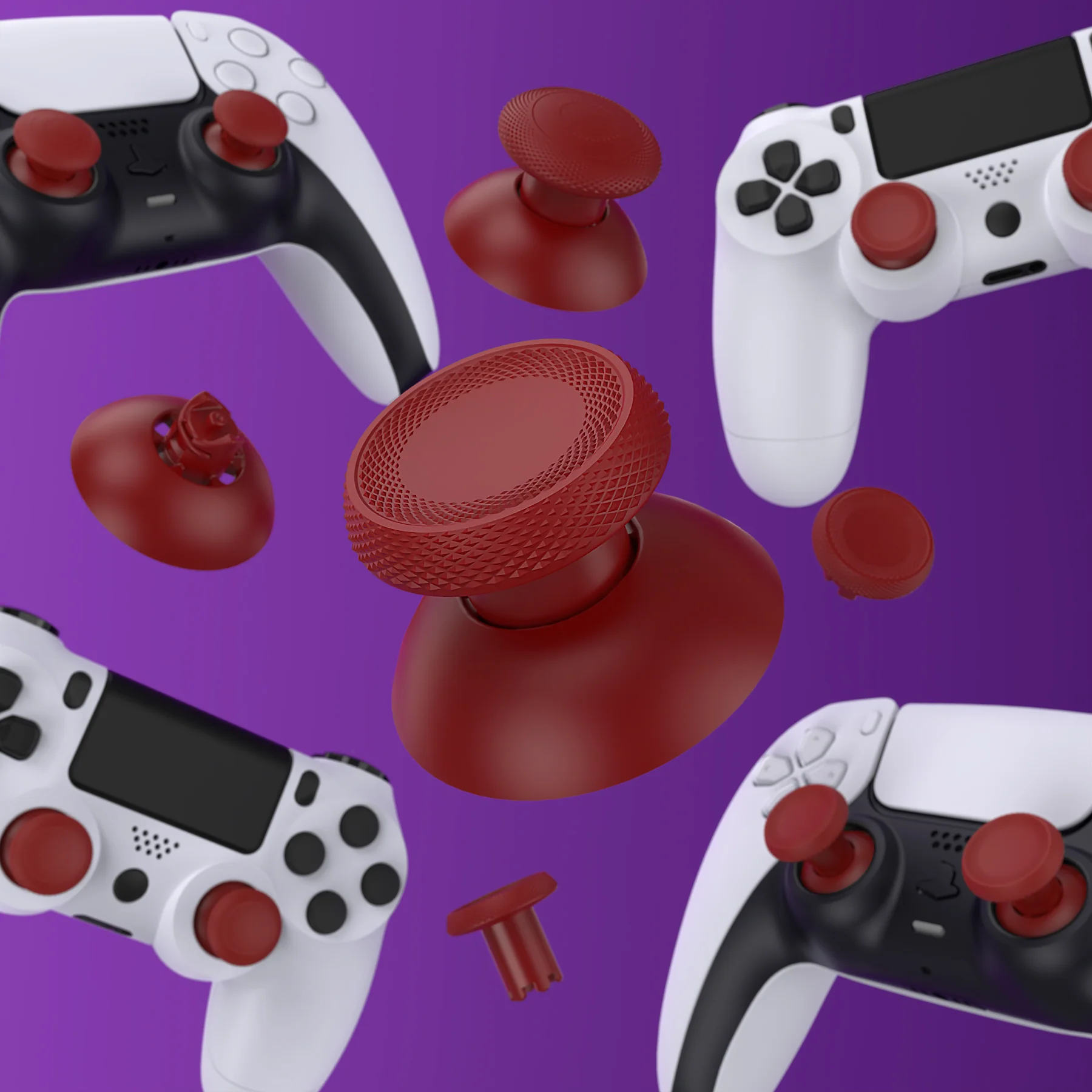 eXtremeRate ThumbsGear V3 Interchangeable Ergonomic Thumbstick for PS5 & PS4 Controller - Carmine Red - Image 11