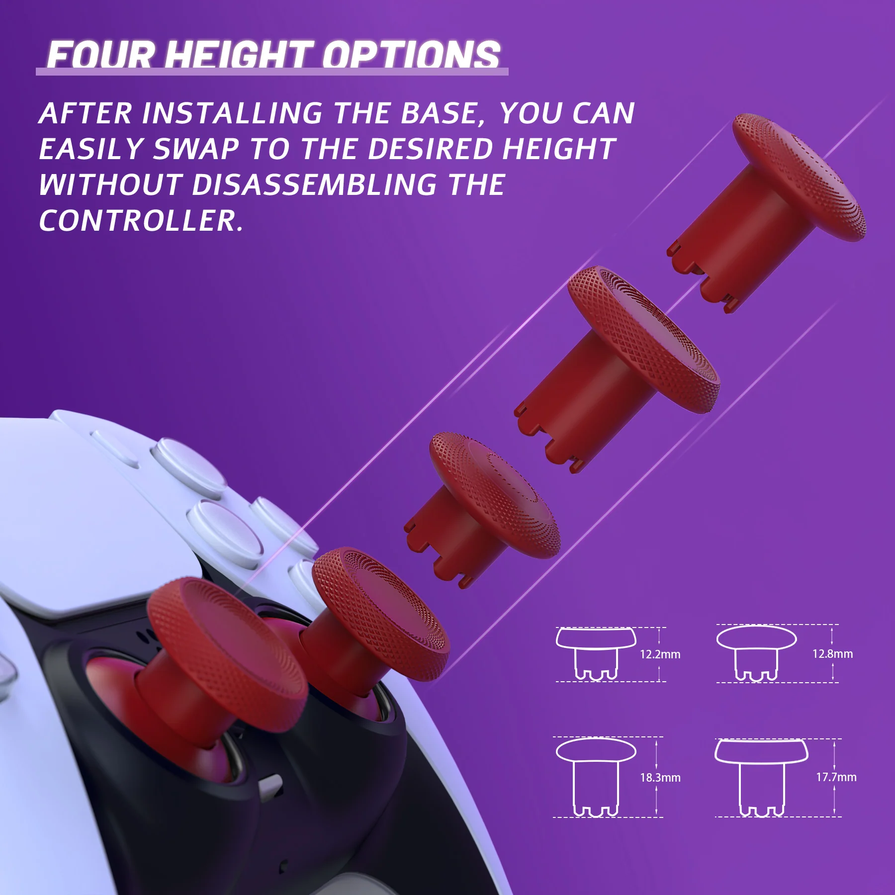 eXtremeRate ThumbsGear V3 Interchangeable Ergonomic Thumbstick for PS5 & PS4 Controller - Carmine Red - Image 3