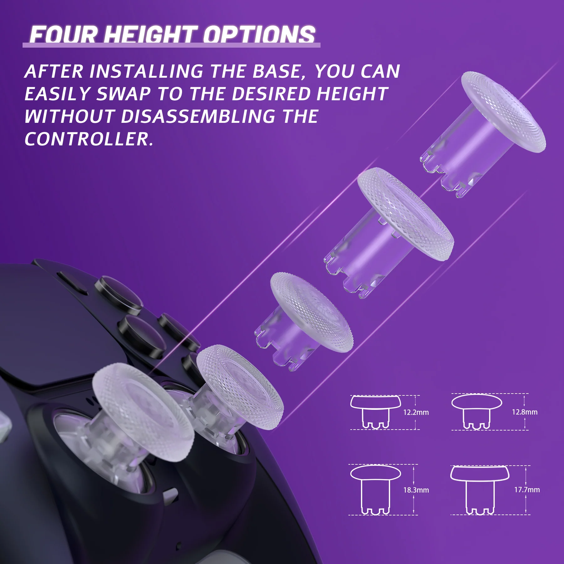eXtremeRate ThumbsGear V3 Interchangeable Ergonomic Thumbstick for PS5 & PS4 Controller - Clear - Image 3