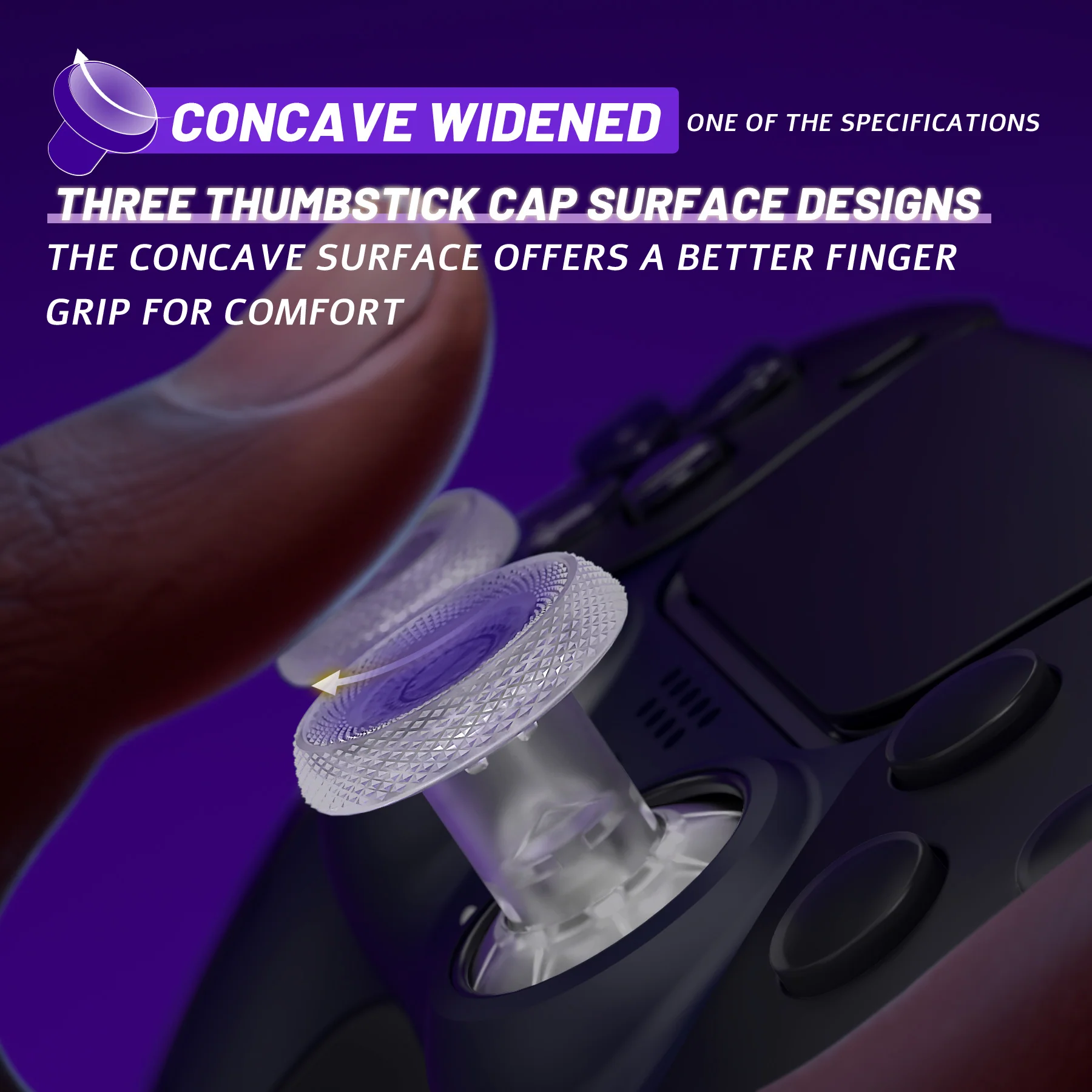 eXtremeRate ThumbsGear V3 Interchangeable Ergonomic Thumbstick for PS5 & PS4 Controller - Clear - Image 6