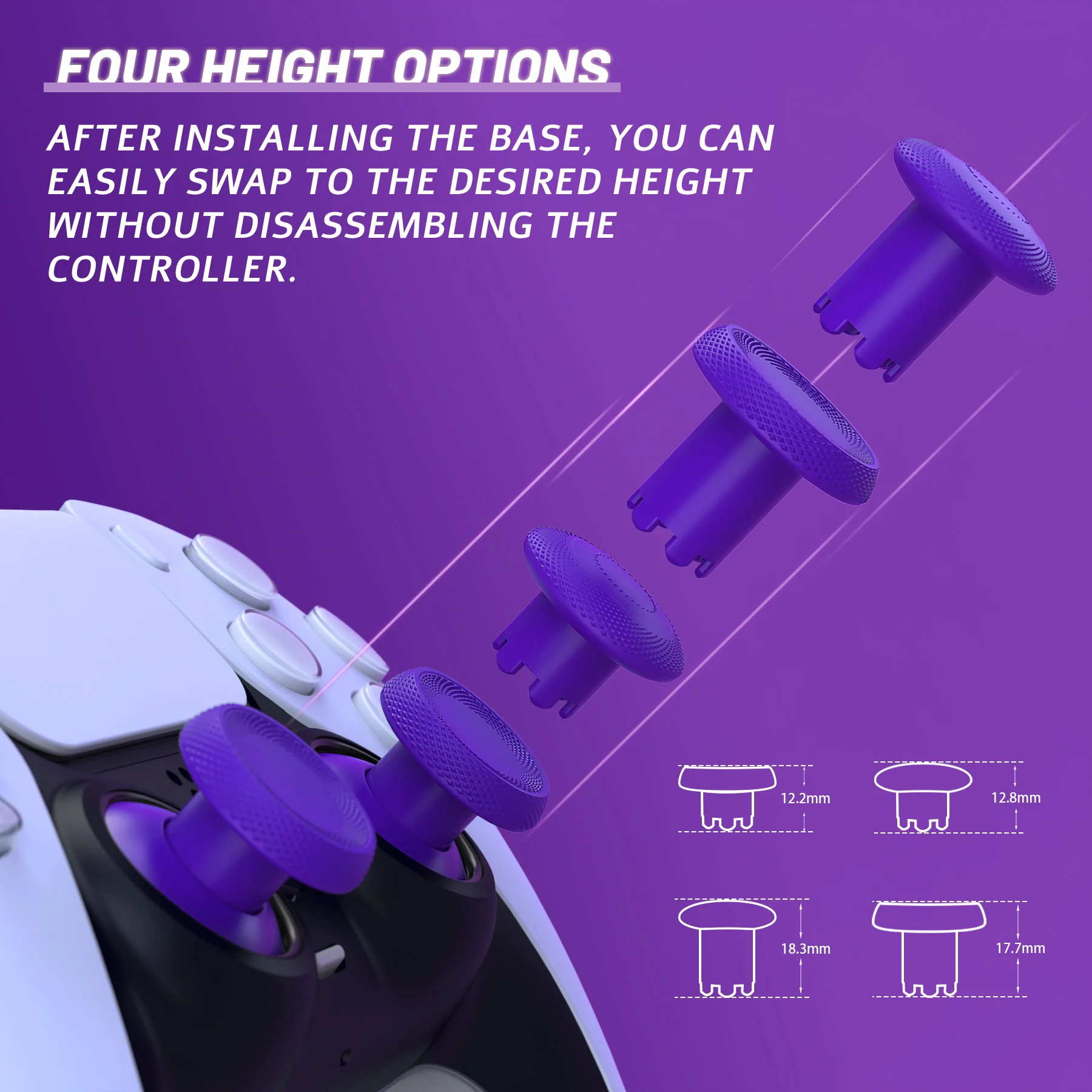eXtremeRate ThumbsGear V3 Interchangeable Ergonomic Thumbstick for PS5 & PS4 Controller - Purple - Image 3