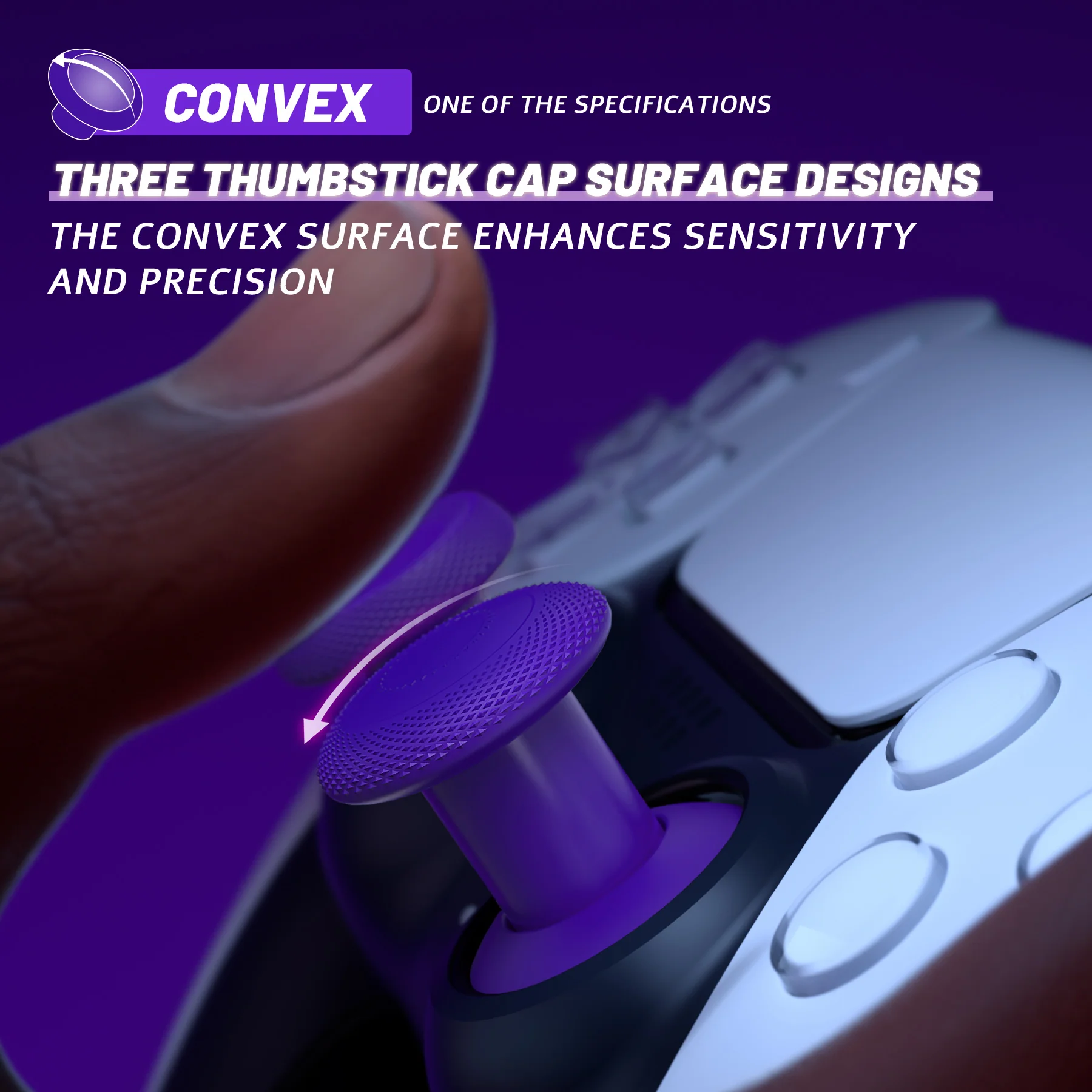 eXtremeRate ThumbsGear V3 Interchangeable Ergonomic Thumbstick for PS5 & PS4 Controller - Purple - Image 5