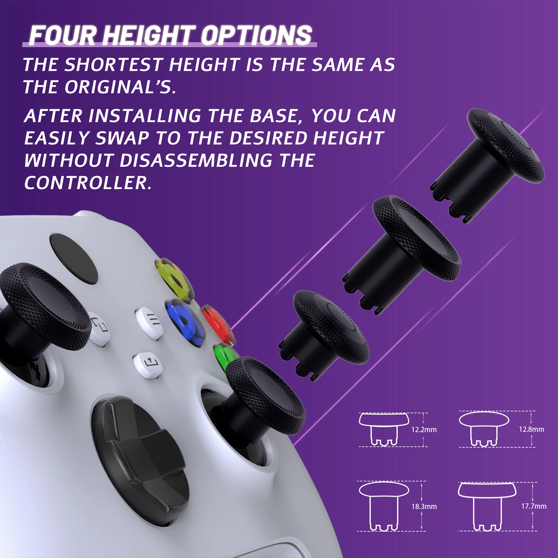 eXtremeRate ThumbsGear V3 Interchangeable Thumbsticks for Xbox Core Controller & Xbox One S/X/Elite Controller & Nintendo Switch Pro Controller - Black - Image 4