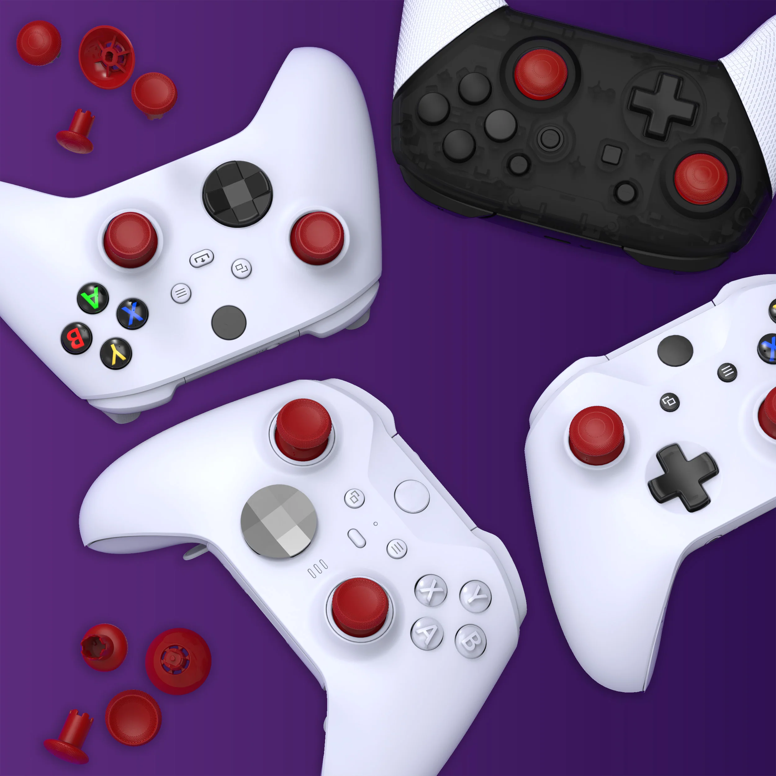 eXtremeRate ThumbsGear V3 Interchangeable Thumbsticks for Xbox Core Controller & Xbox One S/X/Elite Controller & Nintendo Switch Pro Controller - Carmine Red - Image 11