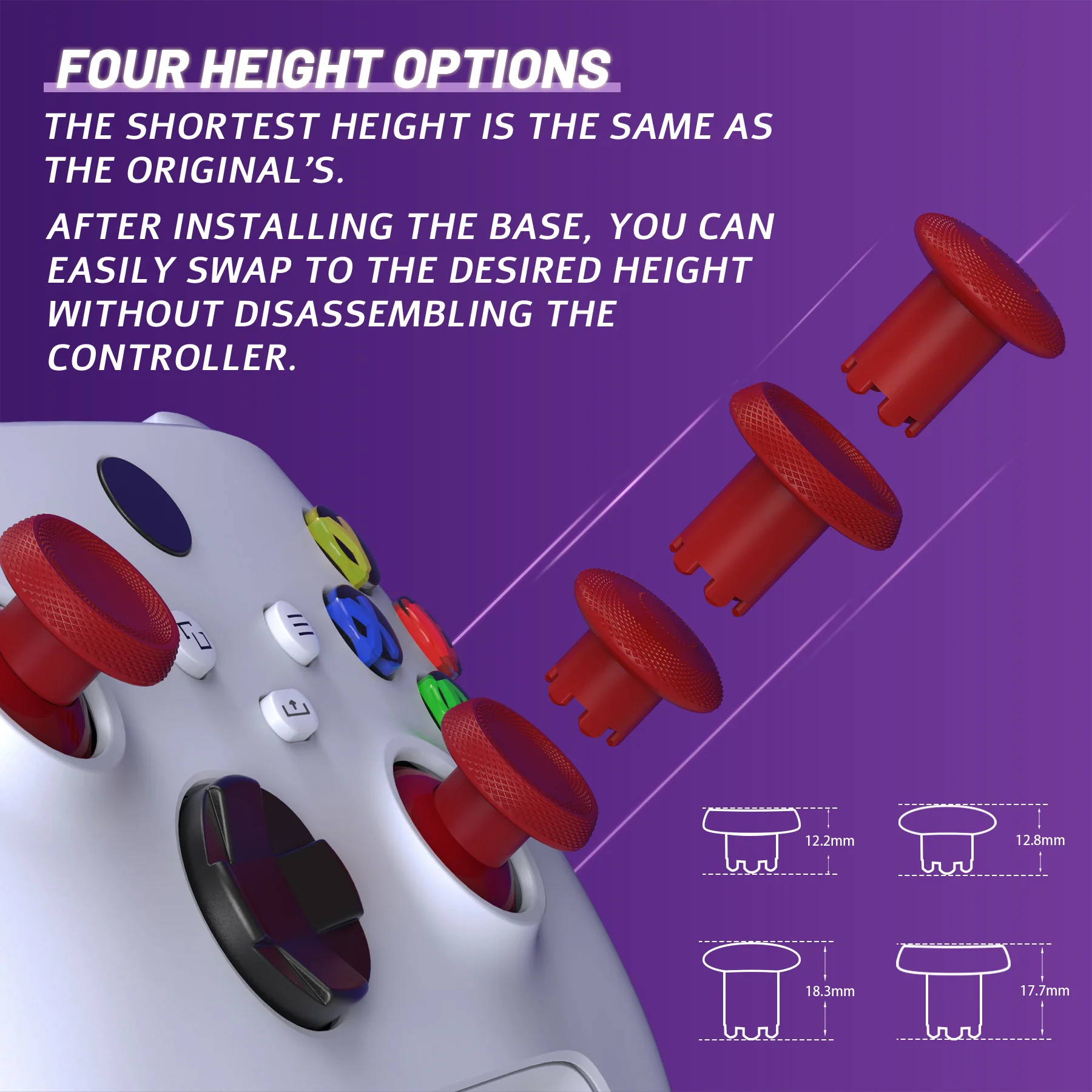 eXtremeRate ThumbsGear V3 Interchangeable Thumbsticks for Xbox Core Controller & Xbox One S/X/Elite Controller & Nintendo Switch Pro Controller - Carmine Red - Image 4