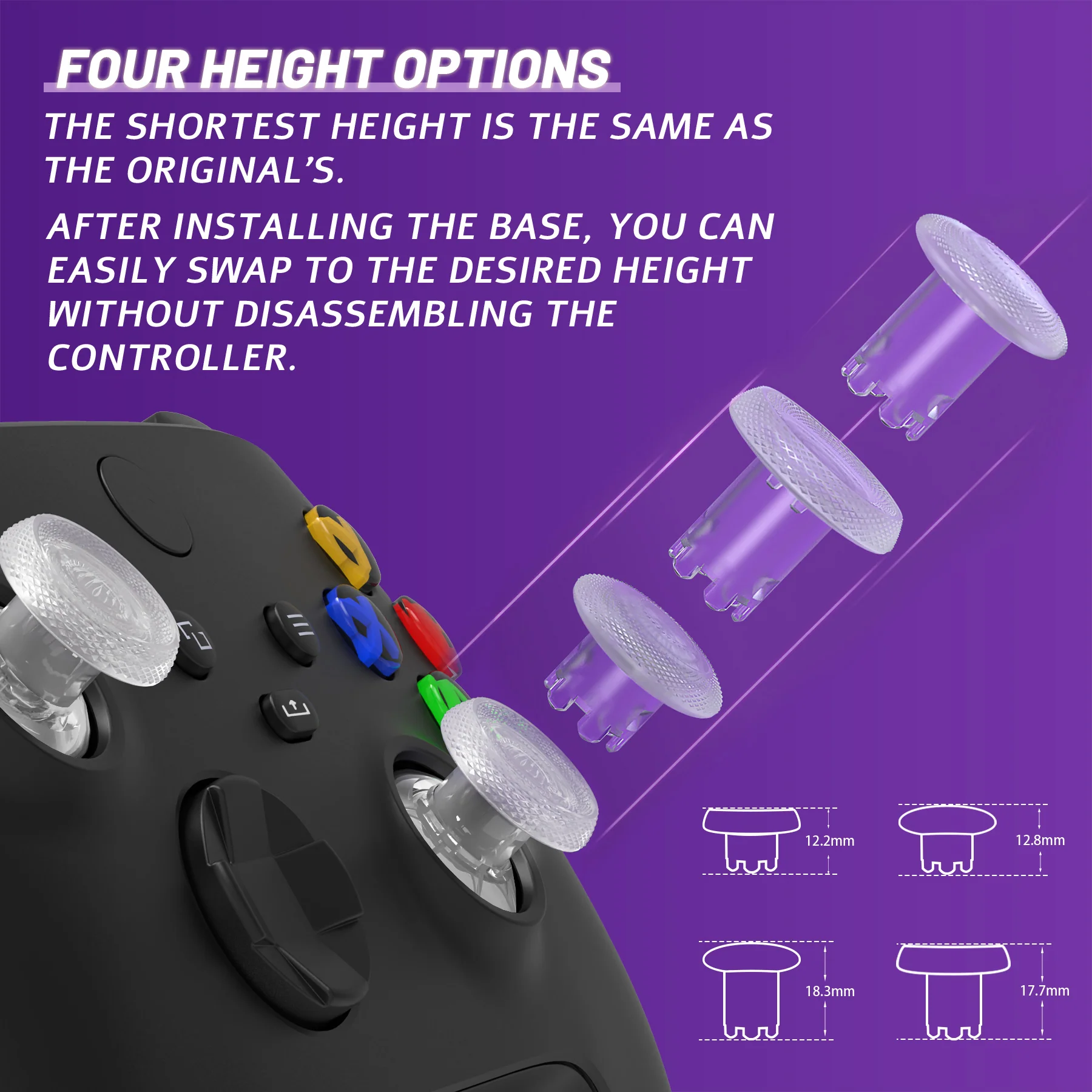 eXtremeRate ThumbsGear V3 Interchangeable Thumbsticks for Xbox Core Controller & Xbox One S/X/Elite Controller & Nintendo Switch Pro Controller - Clear - Image 4