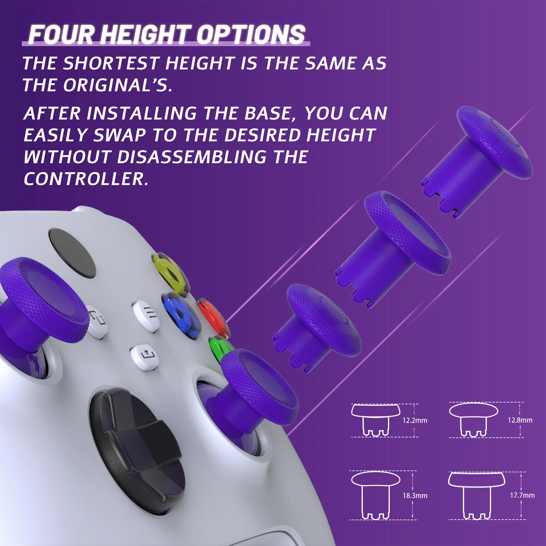 eXtremeRate ThumbsGear V3 Interchangeable Thumbsticks for Xbox Core Controller & Xbox One S/X/Elite Controller & Nintendo Switch Pro Controller - Purple - Image 4