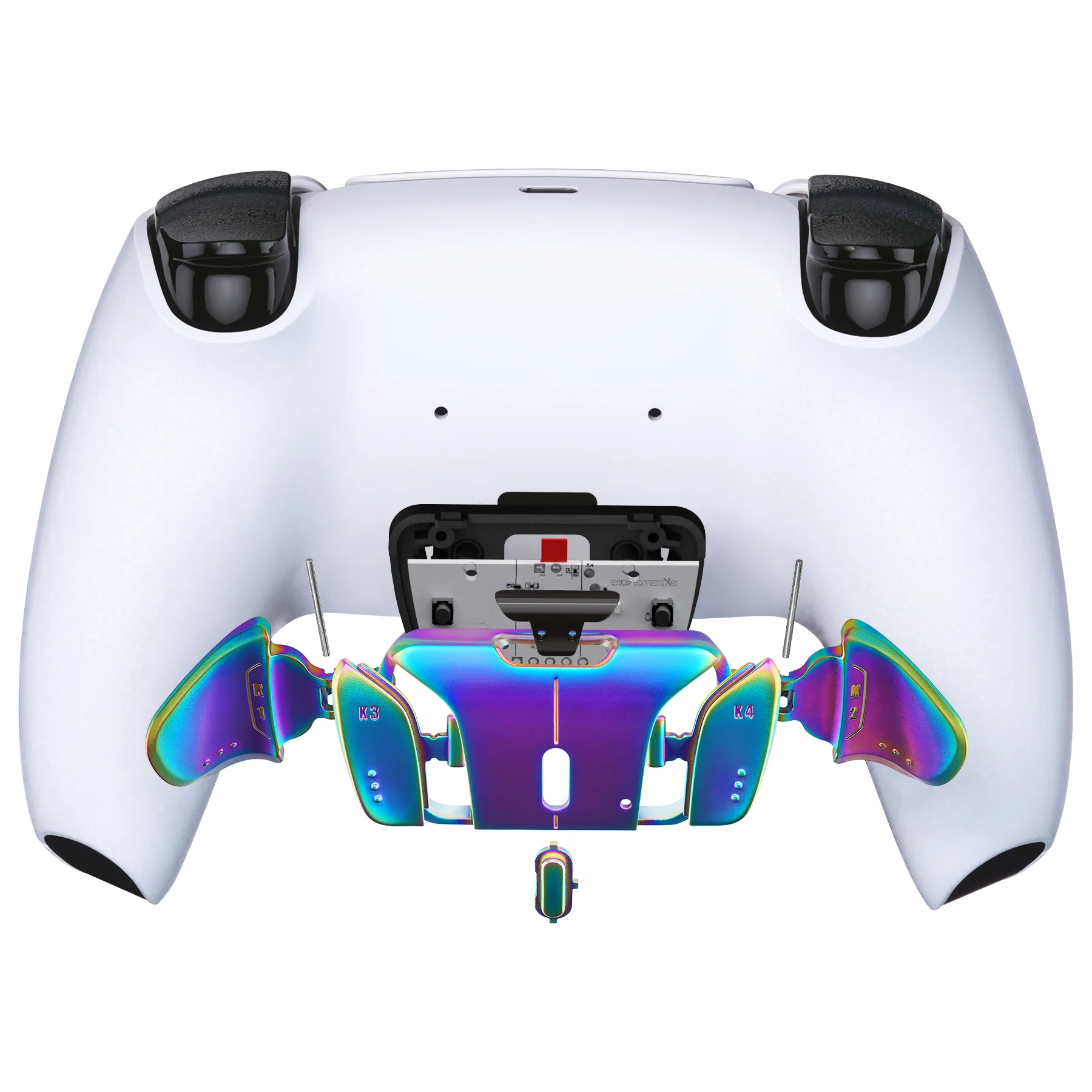 eXtremeRate Turn RISE & RISE4 to RISE4 RMB Kit – Real Metal Buttons (RMB) Version K1 K2 K3 K4 Back Buttons Housing & Remap PCB Board for eXtremeRate RISE & RISE4 Remap kit, Compatible with PS5 Controller - Metallic Rainbow Aura Blue & Purple - Image 4