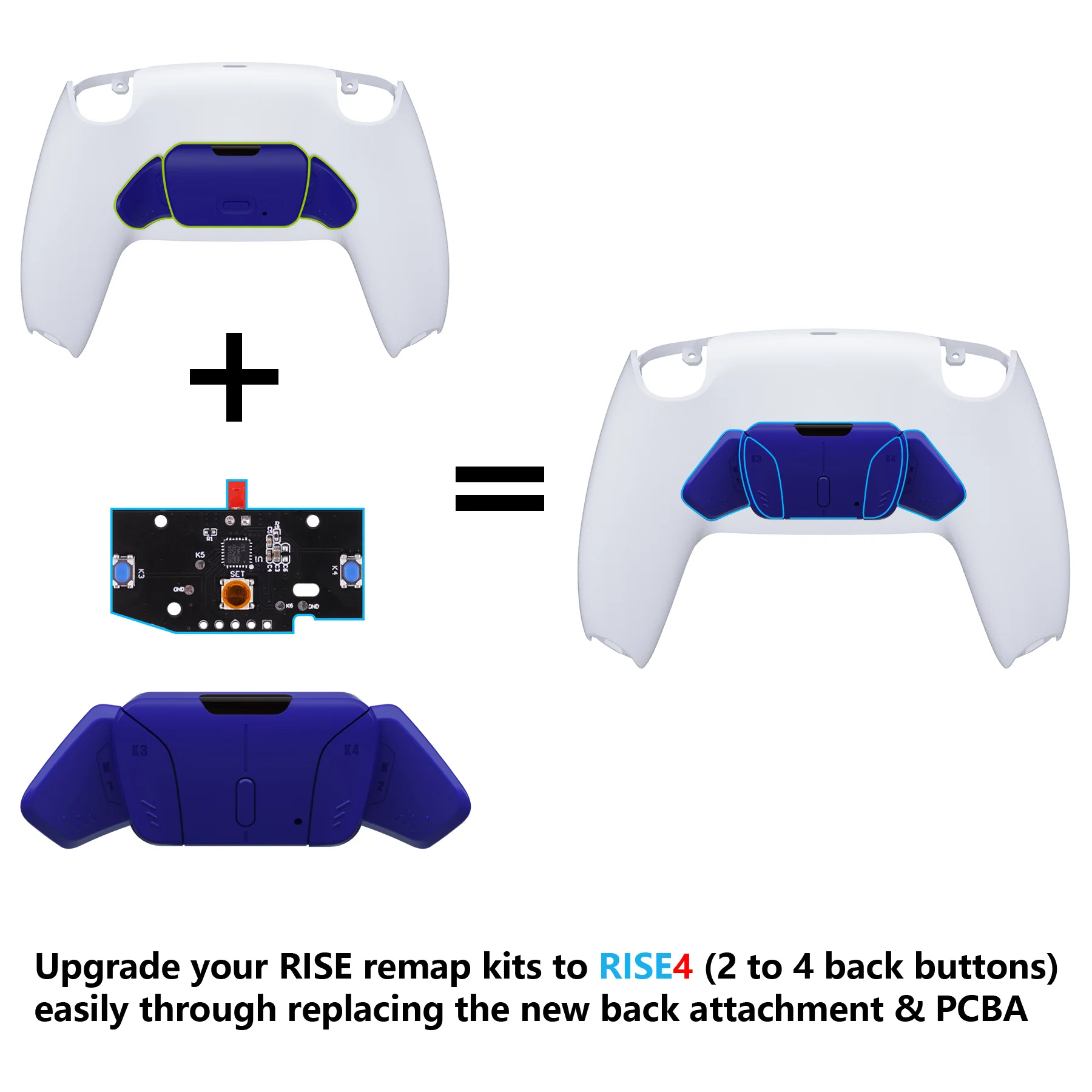 eXtremeRate Turn RISE to RISE4 Kit – Redesigned K1 K2 K3 K4 Back Buttons Housing & Remap PCB Board for eXtremeRate RISE & RISE4 Remap kit, Compatible with PS5 Controller - Cobalt Blue - Image 2