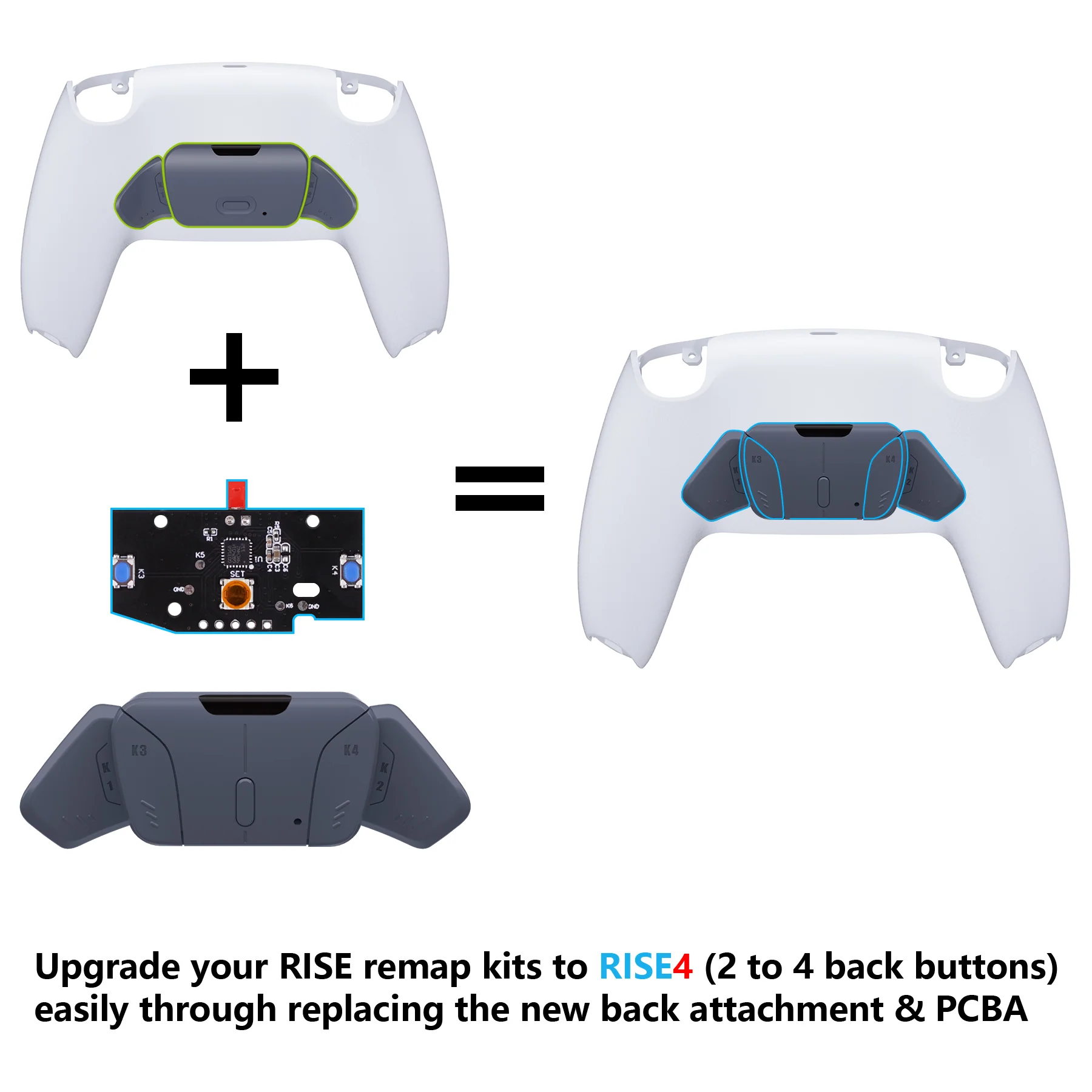 eXtremeRate Turn RISE to RISE4 Kit – Redesigned K1 K2 K3 K4 Back Buttons Housing & Remap PCB Board for eXtremeRate RISE & RISE4 Remap kit, Compatible with PS5 Controller - Sterling Silver - Image 2