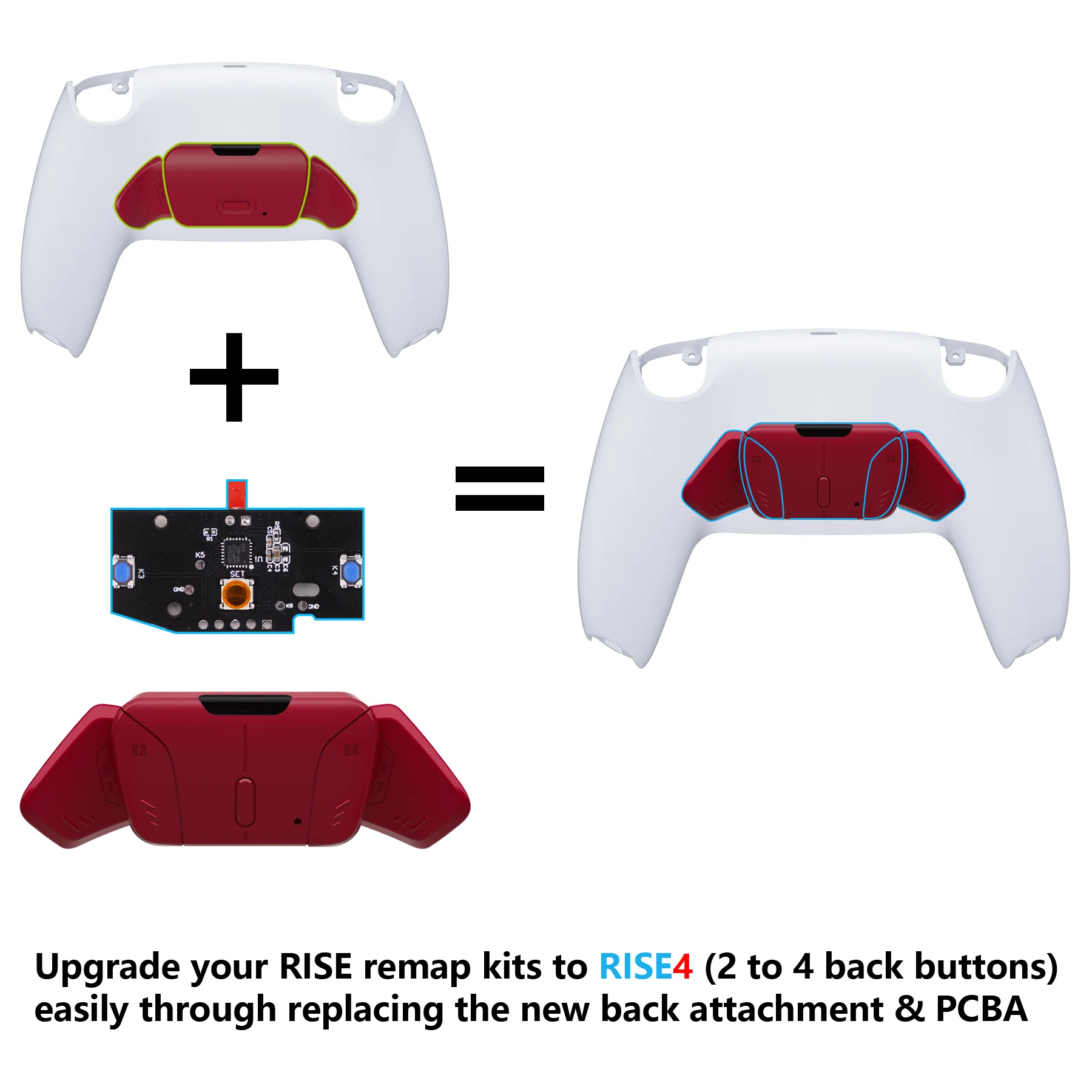 eXtremeRate Turn RISE to RISE4 Kit – Redesigned K1 K2 K3 K4 Back Buttons Housing & Remap PCB Board for eXtremeRate RISE & RISE4 Remap kit, Compatible with PS5 Controller - Volcanic Red - Image 2