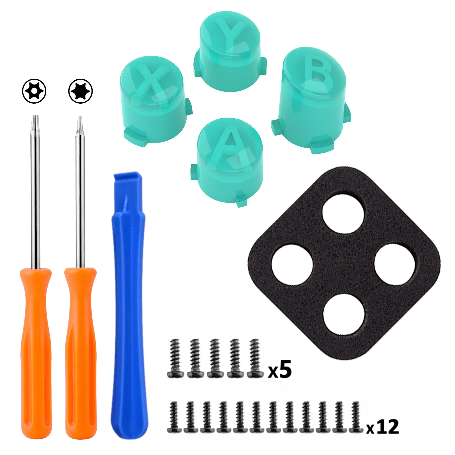 eXtremeRate Two-Tone ABXY Action Buttons with Classic Symbols for Xbox Series X/S Controller & Xbox One X/S & Xbox One Elite V1/V2 Controller - Teal Green & Clear - Image 3
