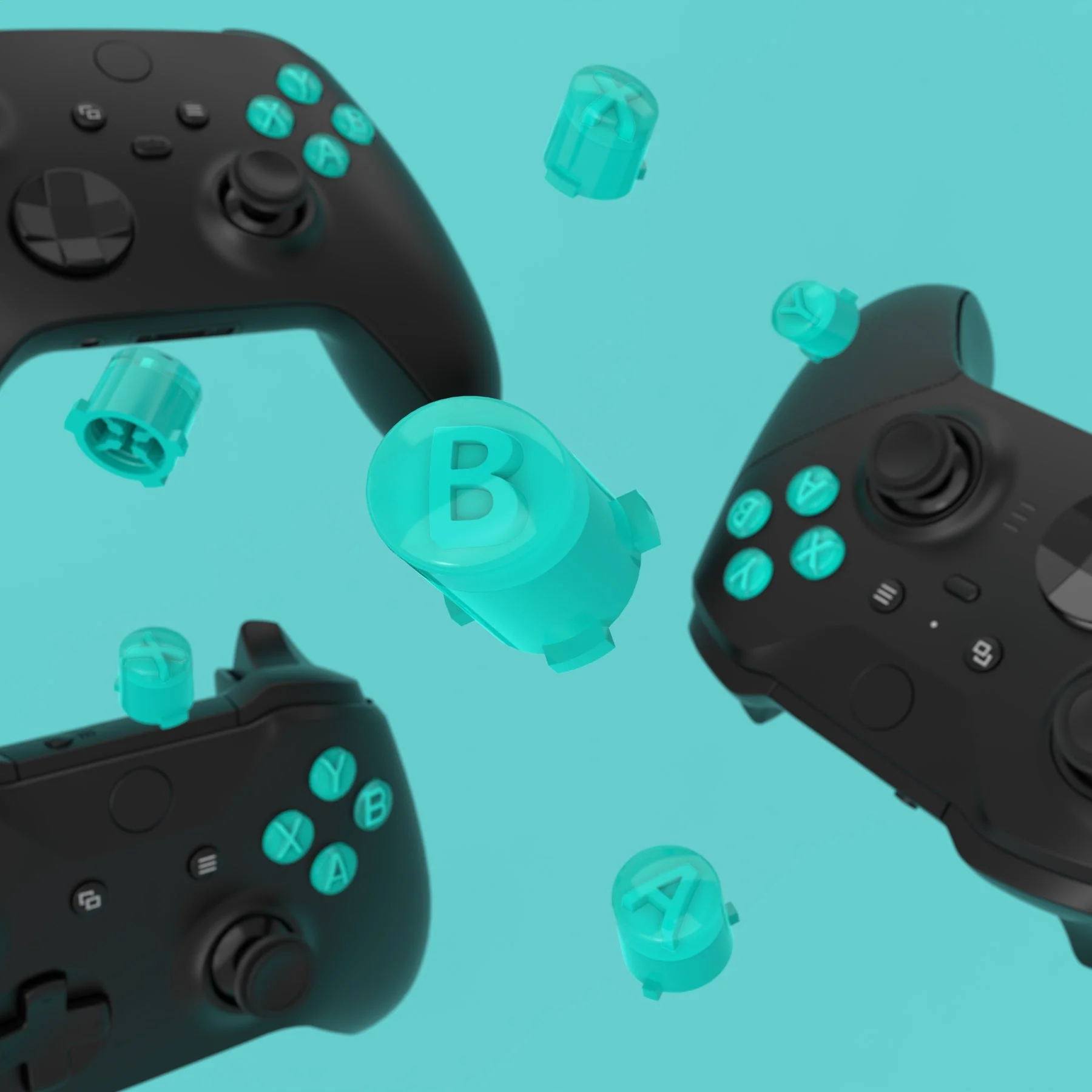 eXtremeRate Two-Tone ABXY Action Buttons with Classic Symbols for Xbox Series X/S Controller & Xbox One X/S & Xbox One Elite V1/V2 Controller - Teal Green & Clear - Image 5