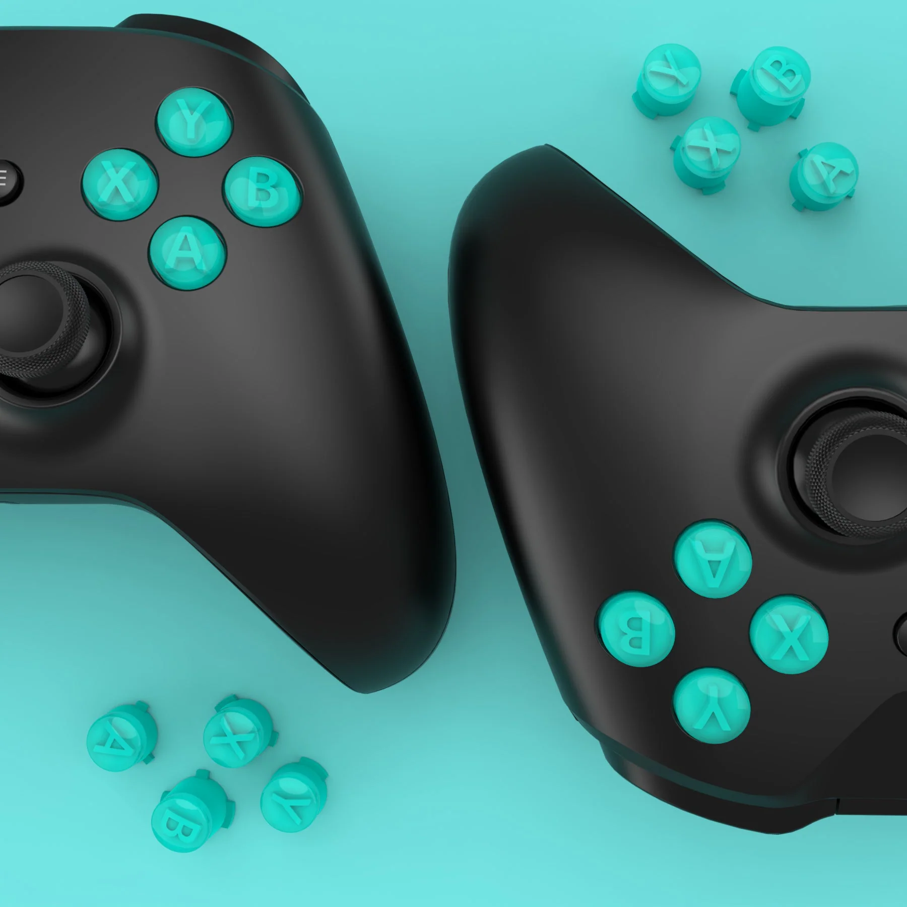 eXtremeRate Two-Tone ABXY Action Buttons with Classic Symbols for Xbox Series X/S Controller & Xbox One X/S & Xbox One Elite V1/V2 Controller - Teal Green & Clear - Image 6