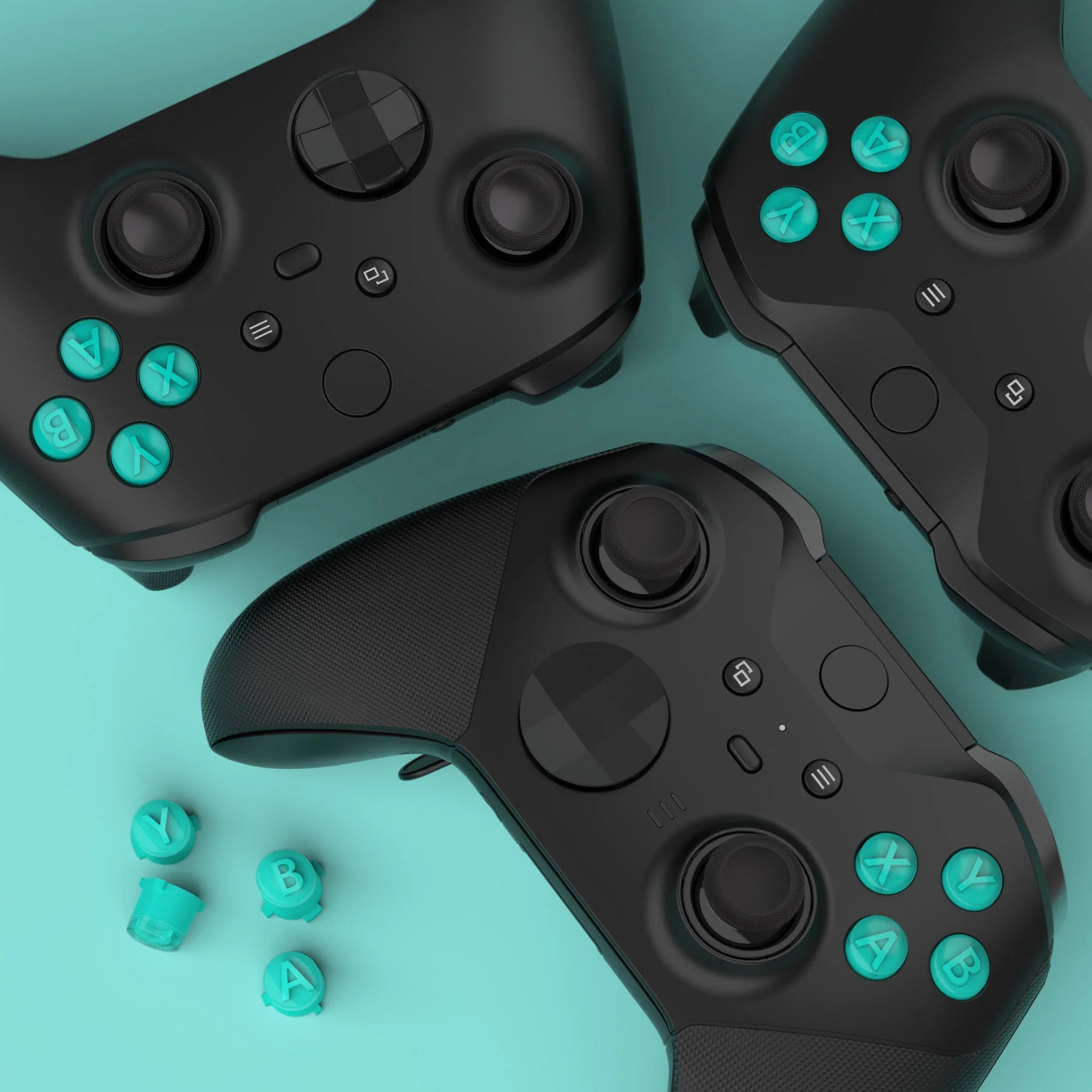 eXtremeRate Two-Tone ABXY Action Buttons with Classic Symbols for Xbox Series X/S Controller & Xbox One X/S & Xbox One Elite V1/V2 Controller - Teal Green & Clear - Image 7