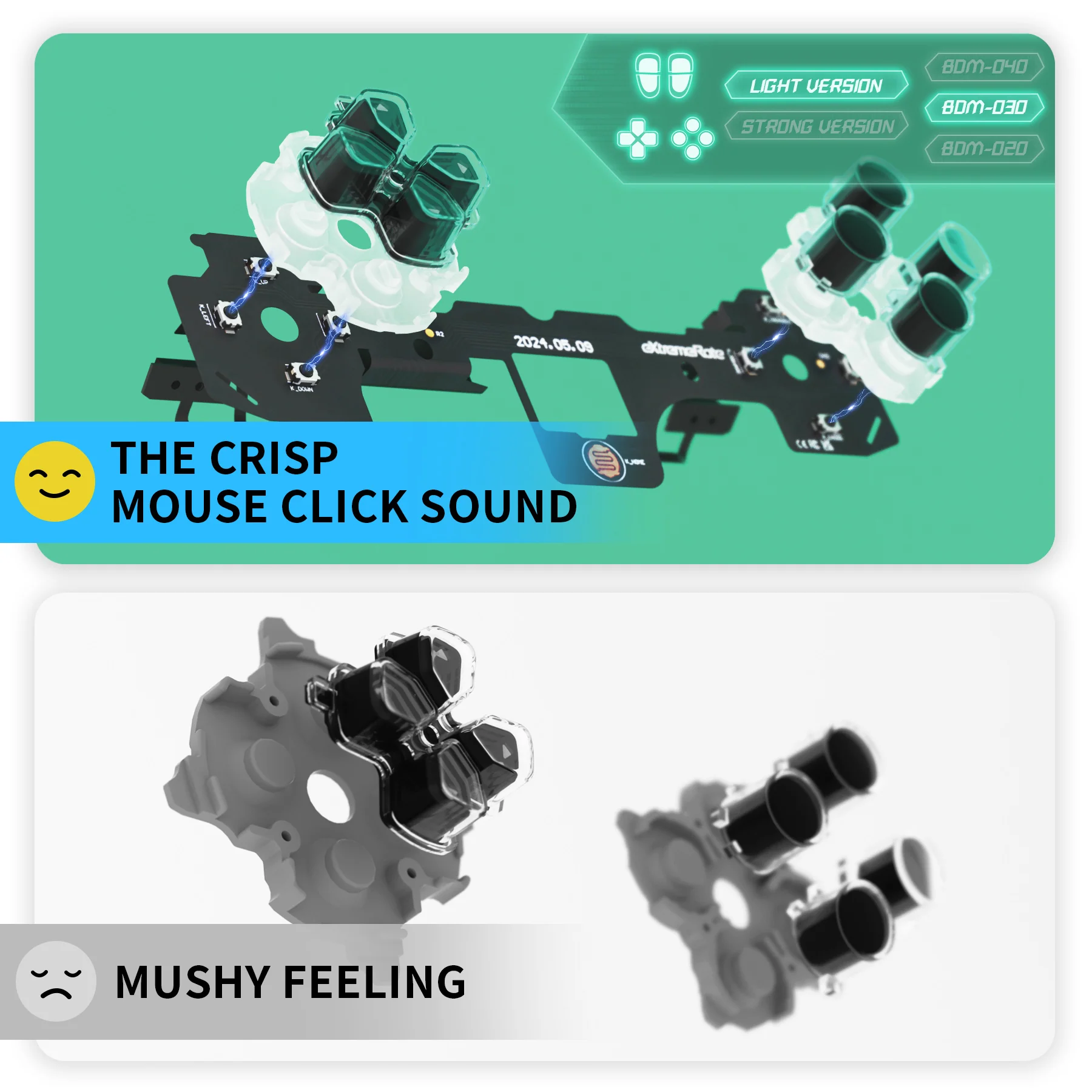 eXtremeRate Whole Set - Light Version Clicky Kit for PS5 Controller BDM-030, Custom Micro Switch L2R2 Face Buttons Clicky Kit and Tactile L1R1 Keys Mouse Click for PS5 Controller - Image 8