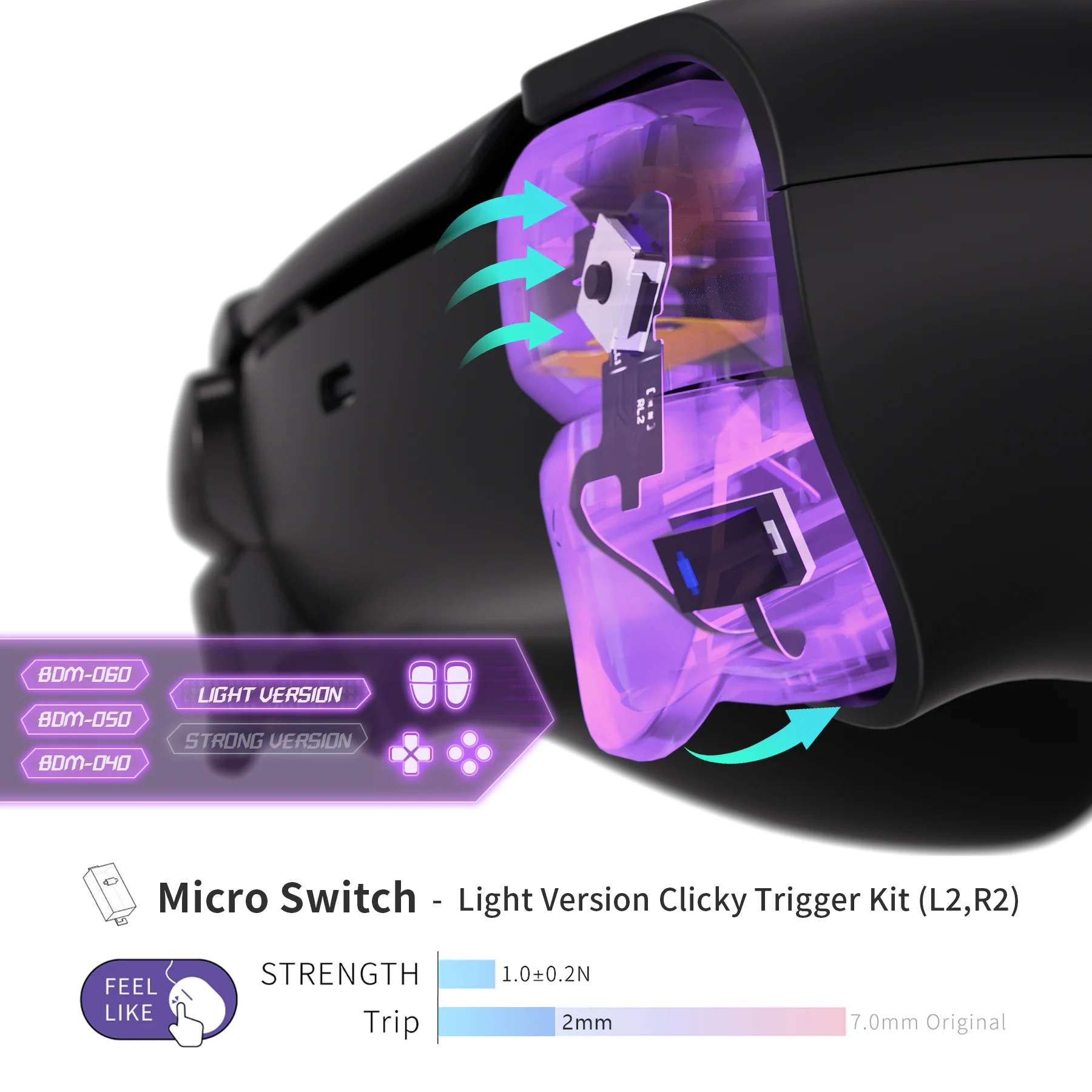 eXtremeRate Whole Set - Light Version Clicky Kit V2 for PS5 Controller BDM-040/050/060 Shoulder Face Buttons, Micro Switch L2R2 Clicky Hair Trigger Kit and Tactile L1R1 Face Buttons Mouse Click for PS5 Controller - Image 7