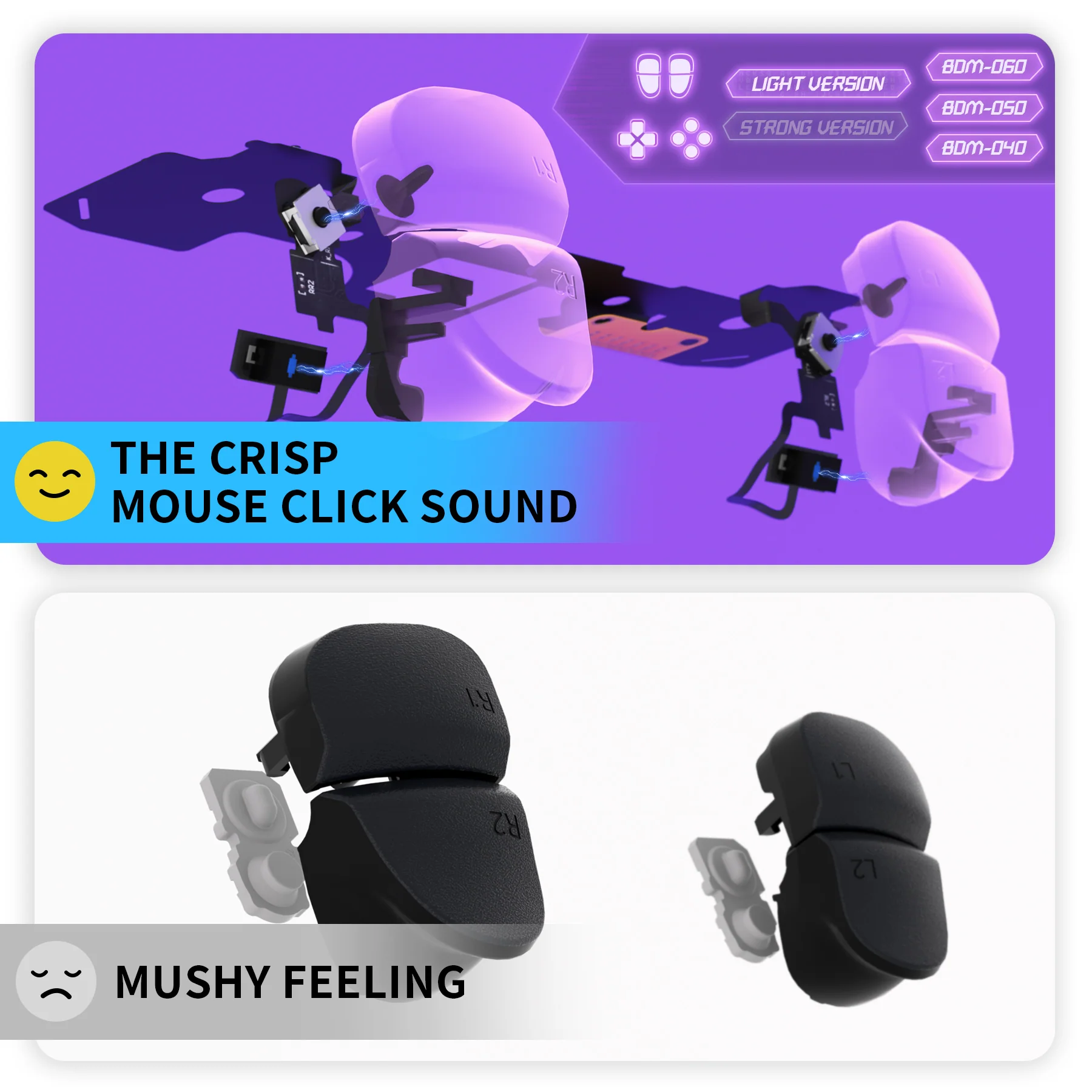 eXtremeRate Whole Set - Light Version Clicky Kit V2 for PS5 Controller BDM-040/050/060 Shoulder Face Buttons, Micro Switch L2R2 Clicky Hair Trigger Kit and Tactile L1R1 Face Buttons Mouse Click for PS5 Controller - Image 8