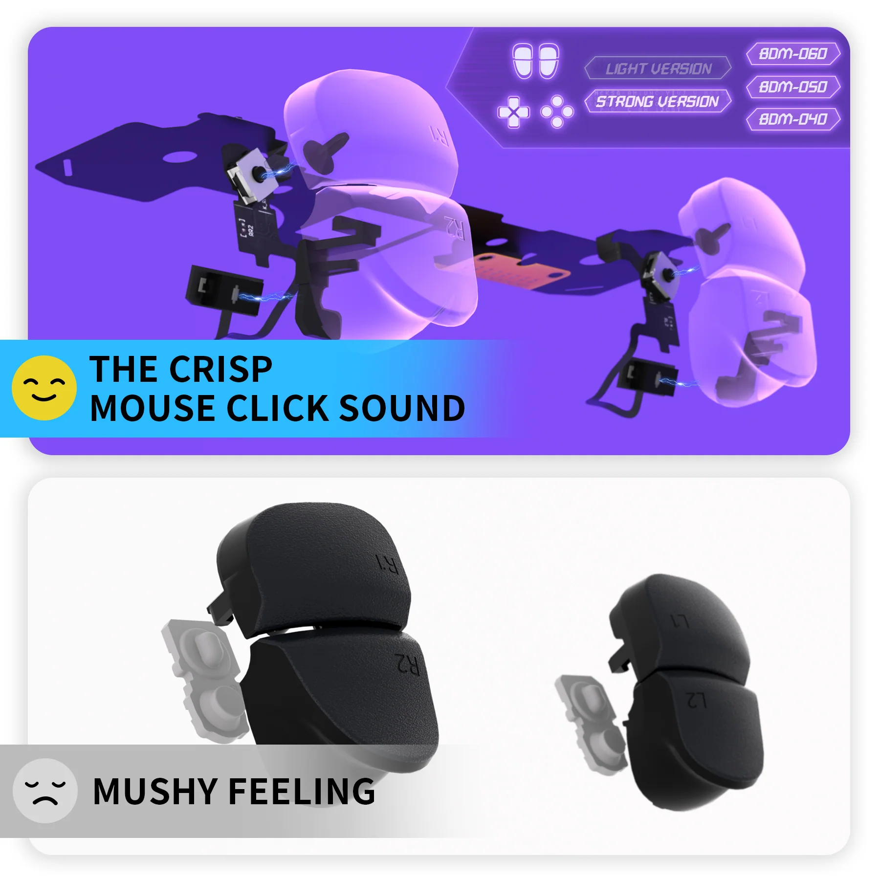 eXtremeRate Whole Set - Strong Version Clicky Kit V2 for PS5 Controller BDM-040/050/060 Shoulder Face Buttons, Micro Switch L2R2 Clicky Hair Trigger Kit and Tactile L1R1 Face Buttons Mouse Click for PS5 Controller - Image 8