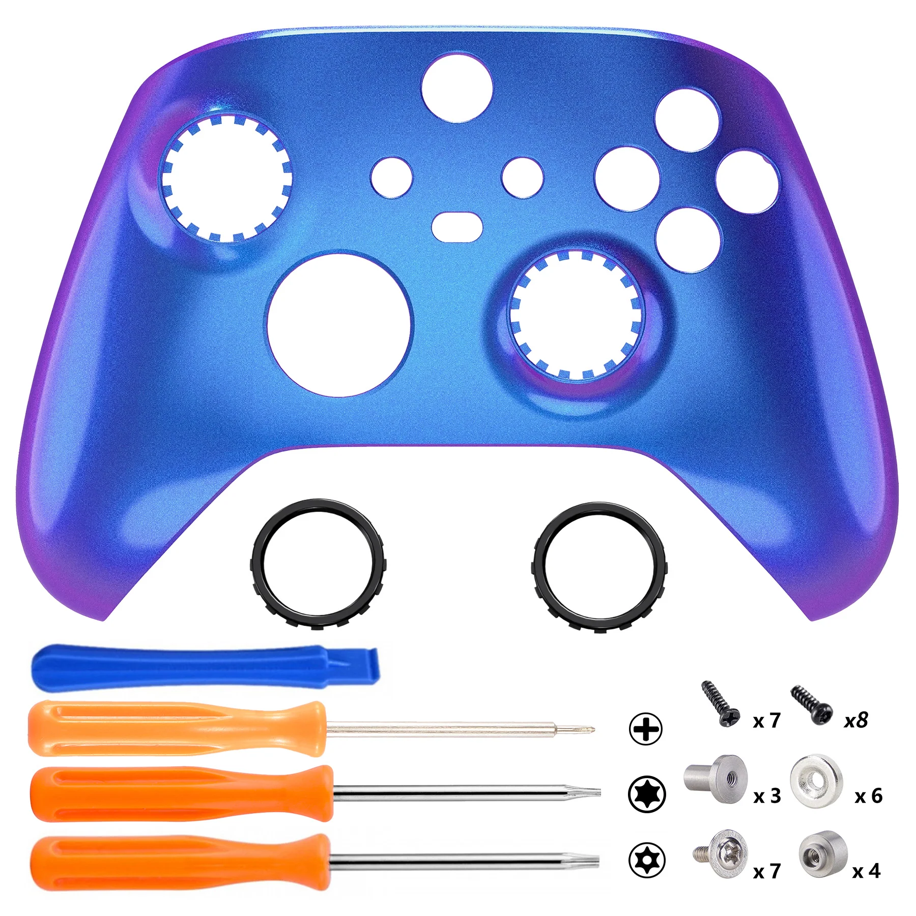 eXtremeRate FaceMag Magnetic Replacement Front Housing Shell with Accent Rings for Xbox Series X/S Controller & Xbox Core Controller Model 1914 - Chameleon Purple Blue - Image 2