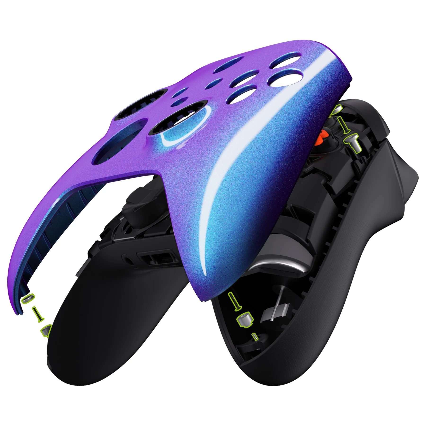 eXtremeRate FaceMag Magnetic Replacement Front Housing Shell with Accent Rings for Xbox Series X/S Controller & Xbox Core Controller Model 1914 - Chameleon Purple Blue - Image 5