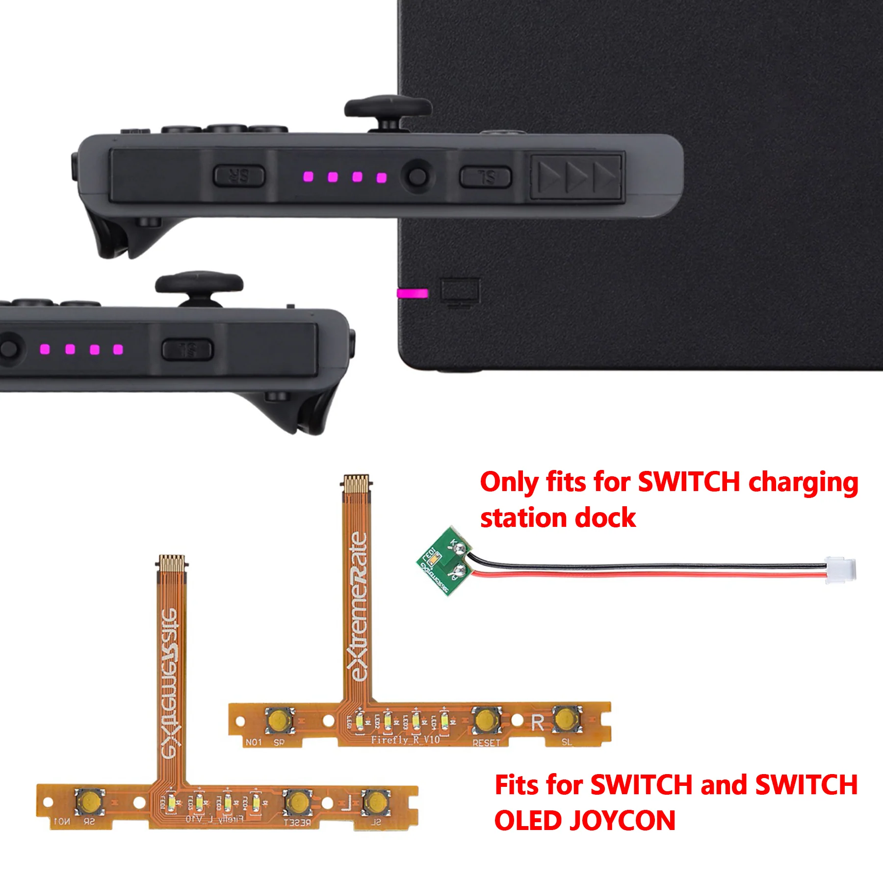 eXtremeRate Firefly LED Tuning Kit for Joycons Dock of NS Switch - Pink - Image 4