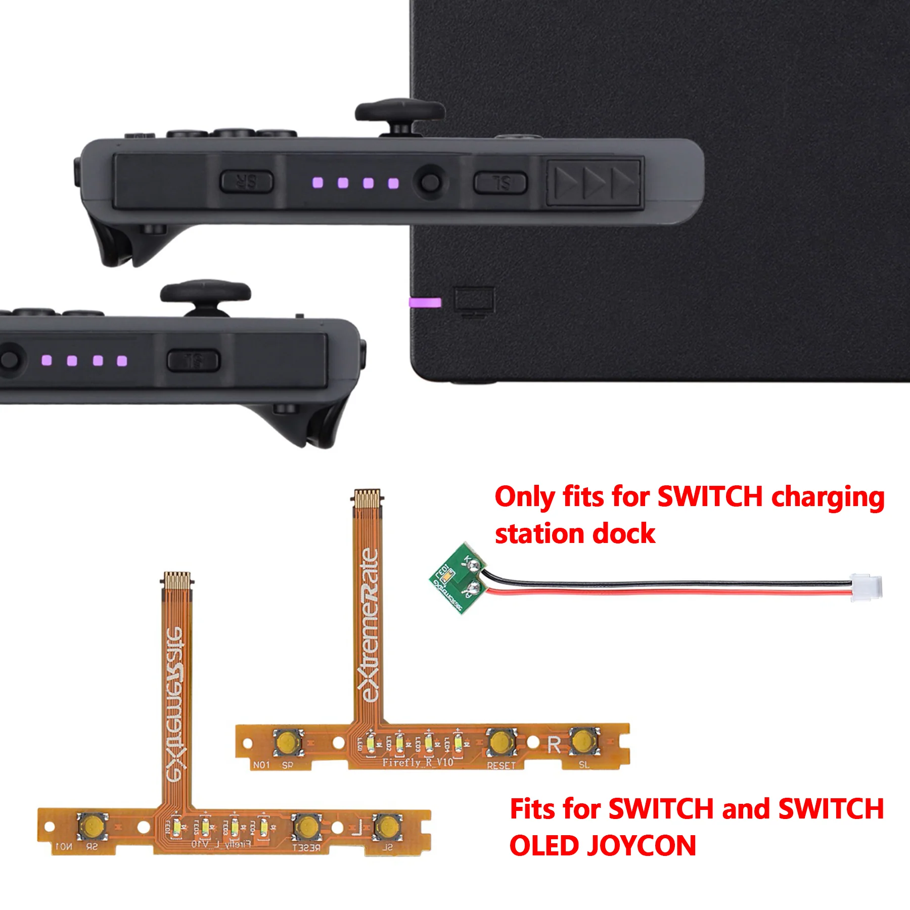 eXtremeRate Firefly LED Tuning Kit for Joycons Dock of NS Switch - Violet - Image 4