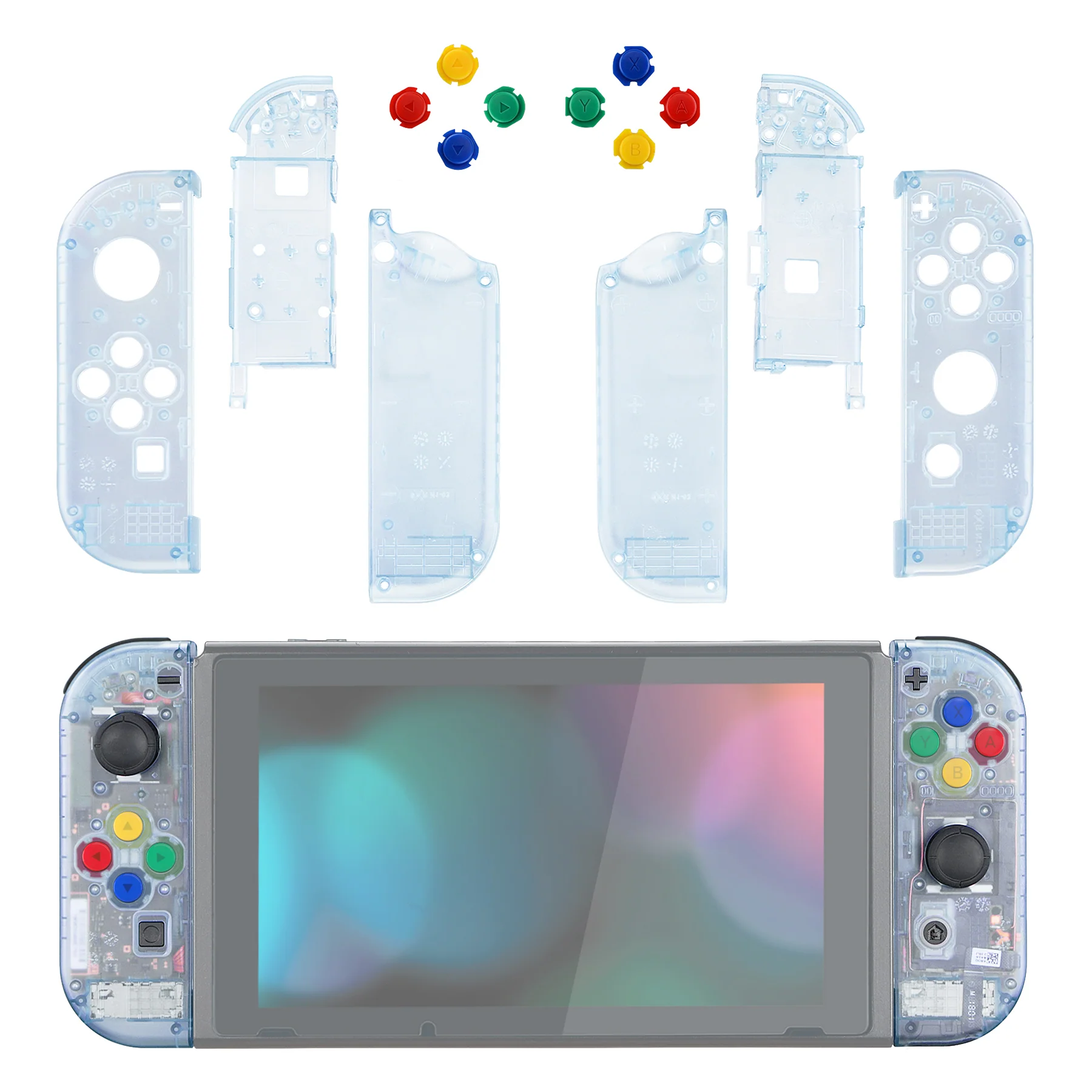 eXtremeRate Replacement Full Set Shell Case with Buttons for Joycon of NS Switch - Clear Glacier Blue - Image 3