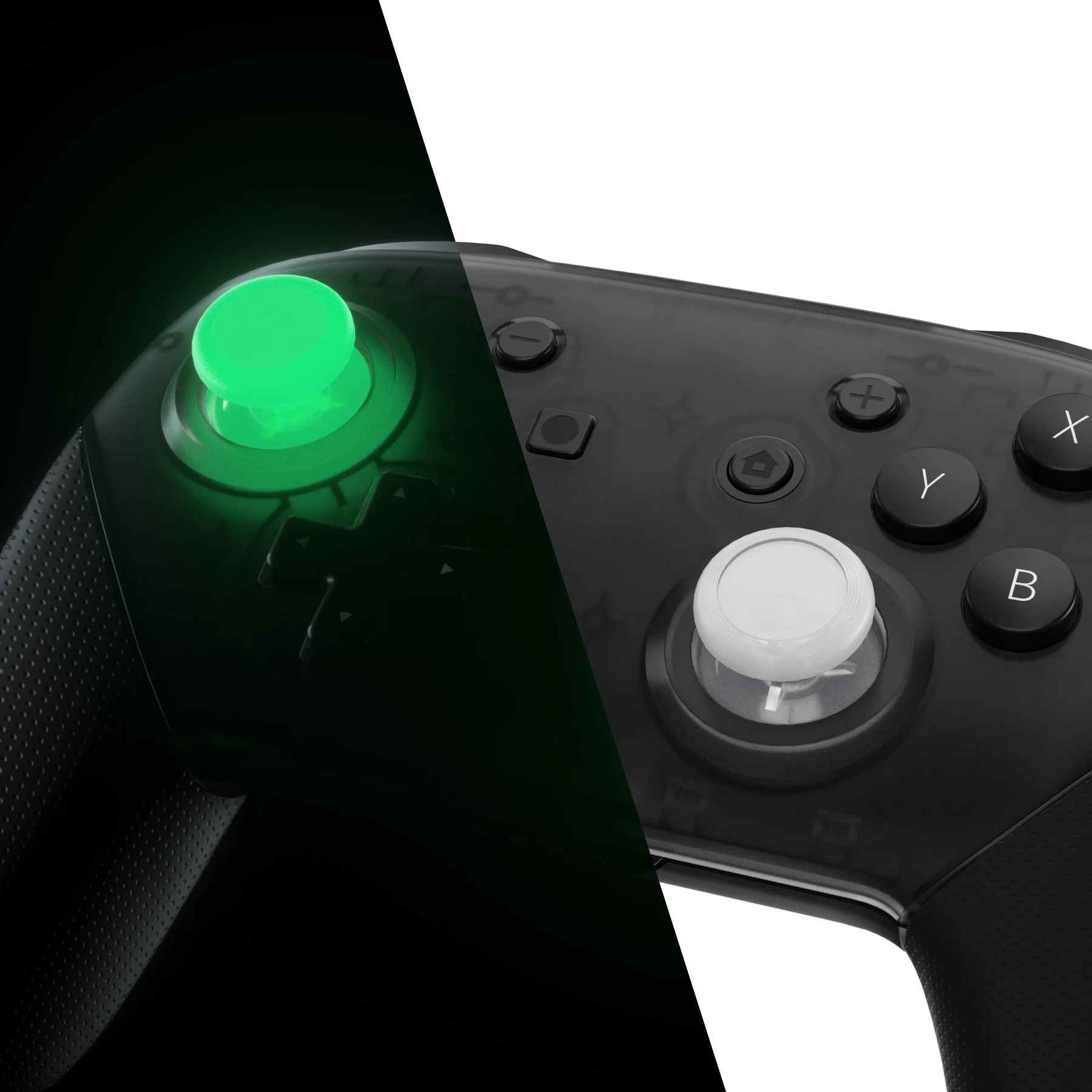 eXtremeRate Replacement 3D Joystick Thumbsticks for Nintendo Switch Pro Controller - Glow in Dark - Green - Image 4