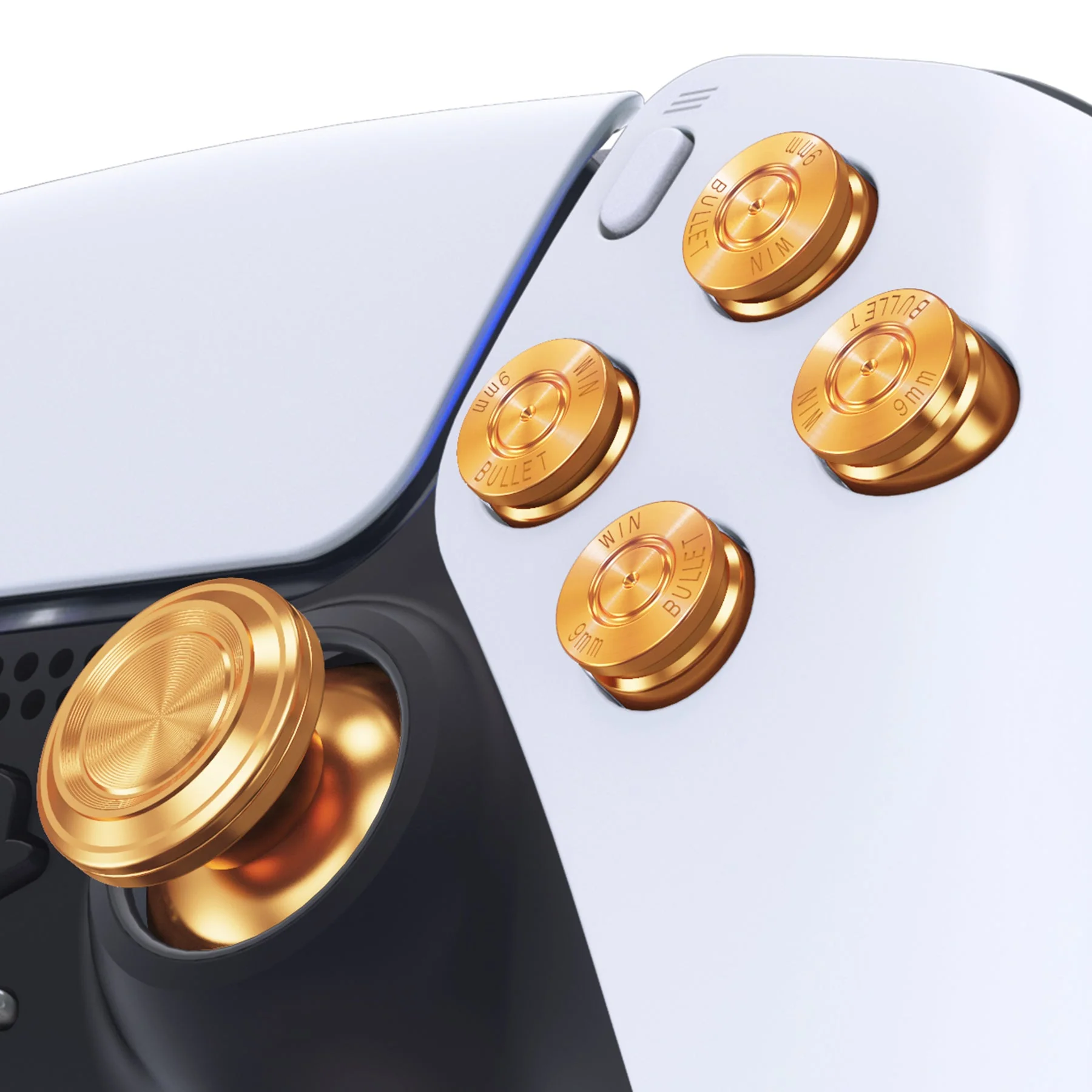 eXtremeRate Replacement Aluminum Metal Thumbsticks Dpad ABXY Buttons for PS5 Controller - Gold - Image 4