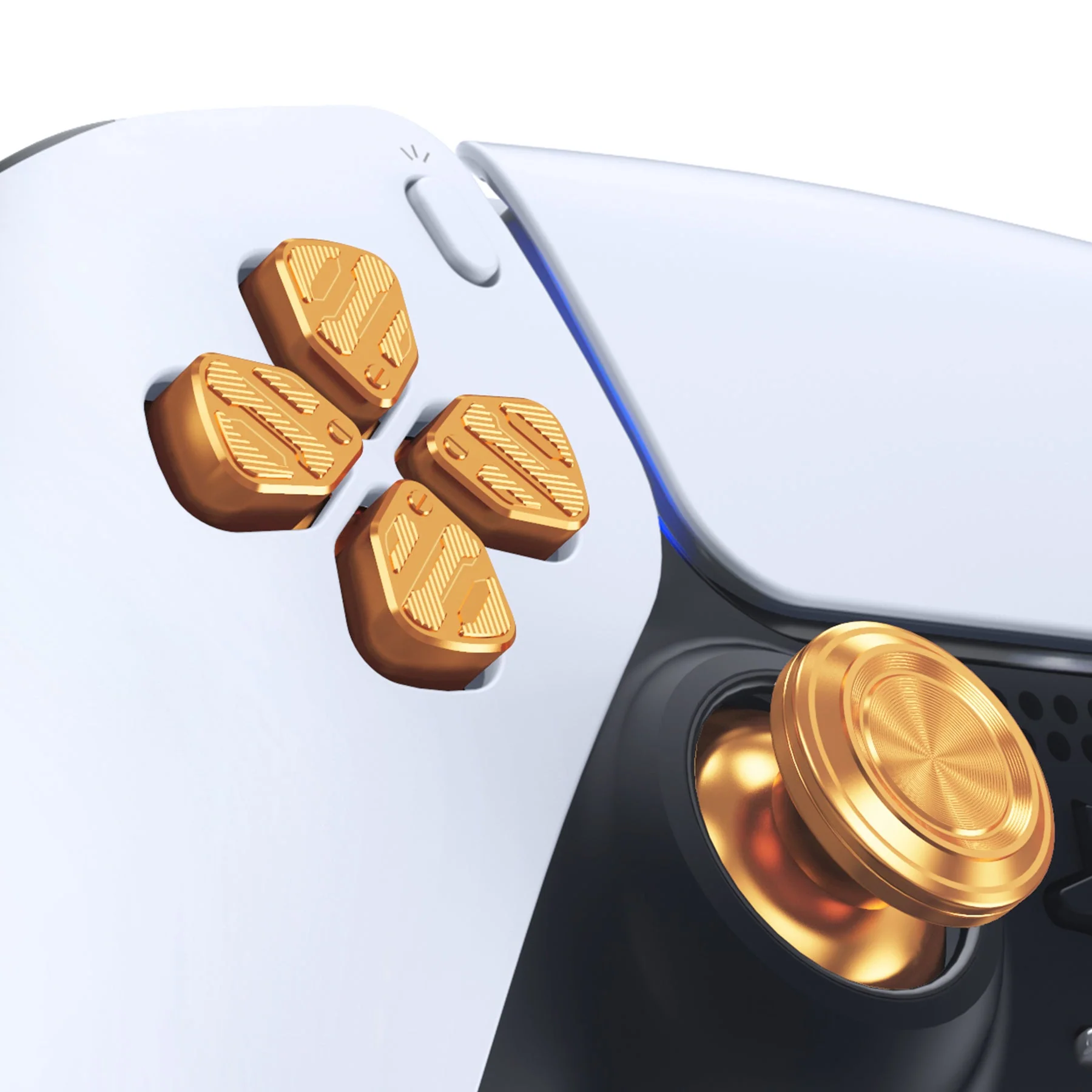 eXtremeRate Replacement Aluminum Metal Thumbsticks Dpad ABXY Buttons for PS5 Controller - Gold - Image 5