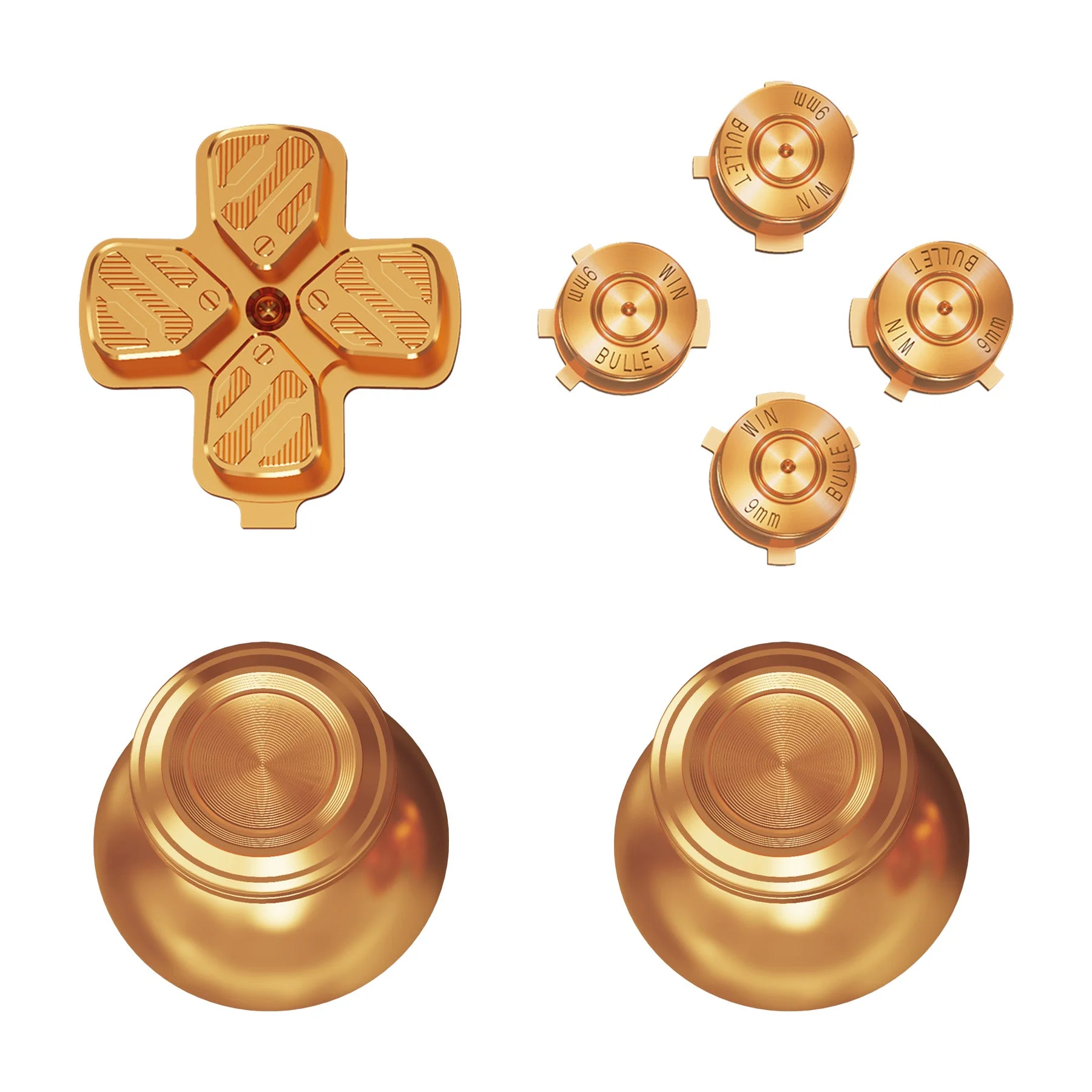 eXtremeRate Replacement Aluminum Metal Thumbsticks Dpad ABXY Buttons for PS5 Controller - Gold - Image 6