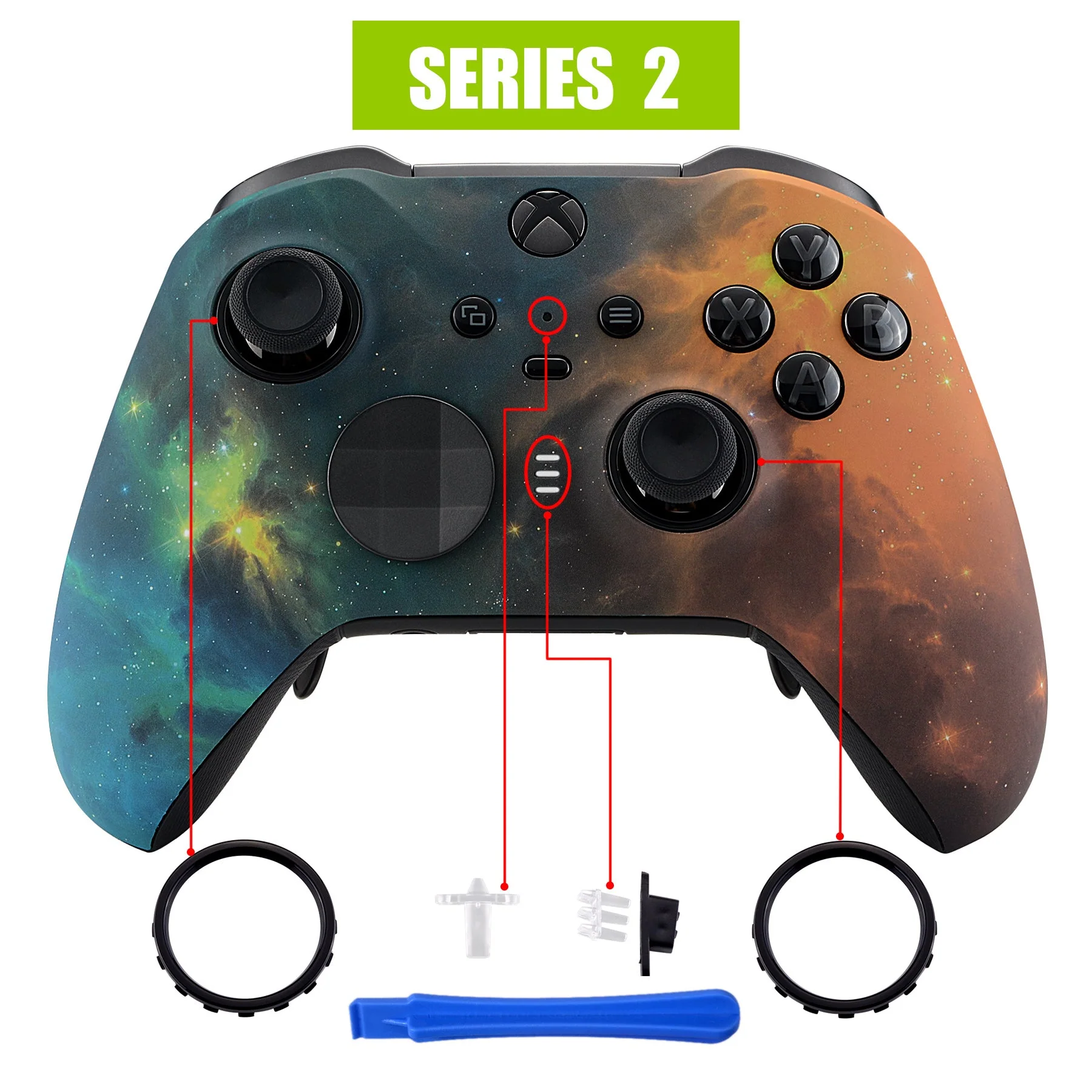 eXtremeRate Replacement Front Housing Shell Case with Accent Rings for Xbox One Elite Series 2 & Elite 2 Core Controller (Model 1797) - Gold Star Universe - Image 4