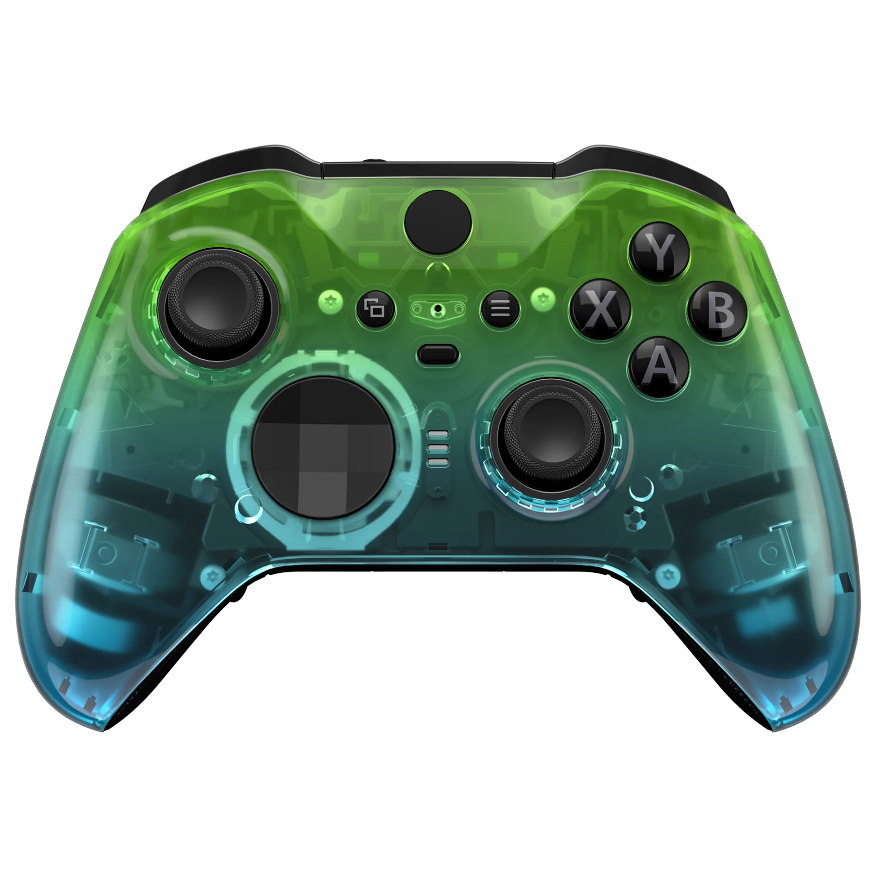 eXtremeRate Replacement Front Housing Shell Case with Accent Rings for Xbox One Elite Series 2 & Elite 2 Core Controller (Model 1797) - Gradient Translucent Green Blue Glossy - Image 2