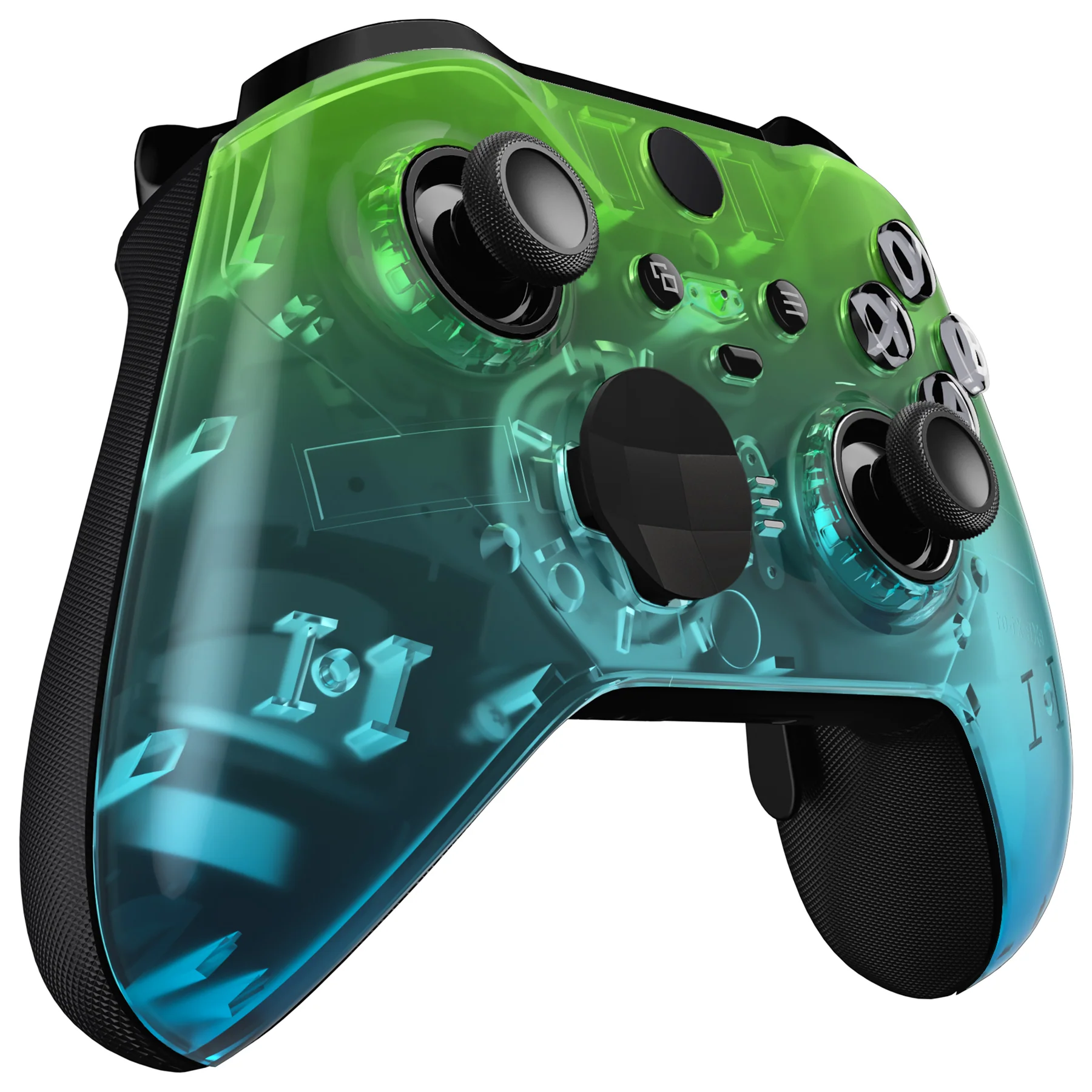 eXtremeRate Replacement Front Housing Shell Case with Accent Rings for Xbox One Elite Series 2 & Elite 2 Core Controller (Model 1797) - Gradient Translucent Green Blue Glossy - Image 6