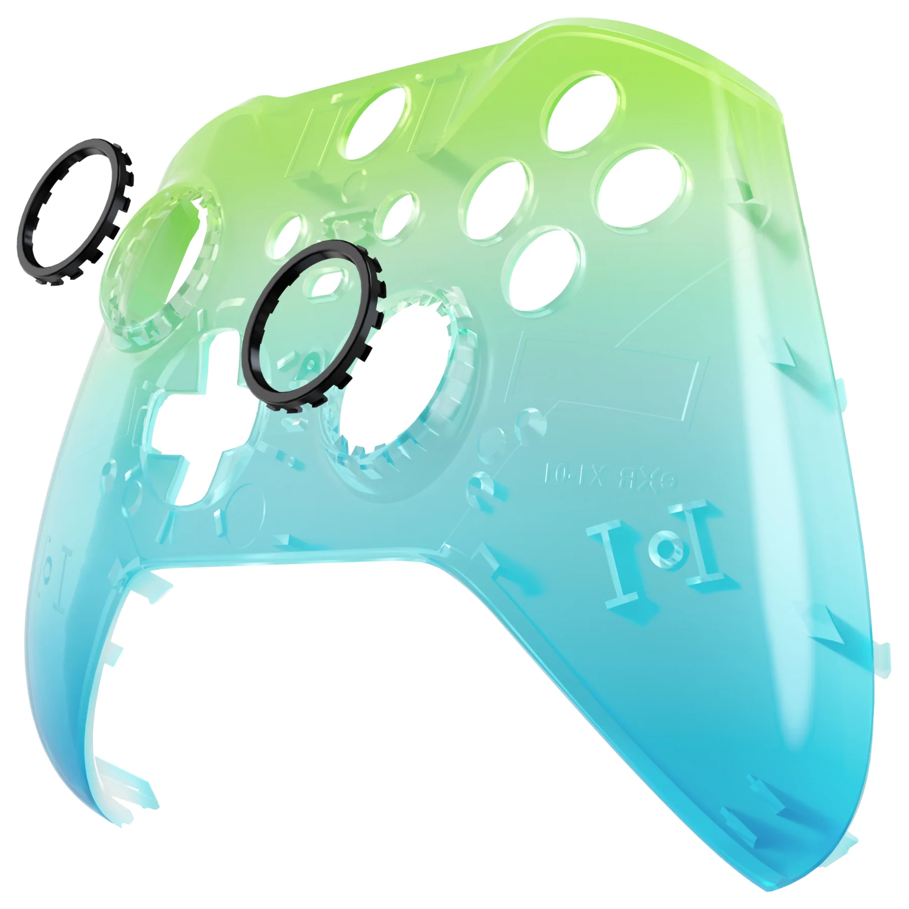 eXtremeRate Replacement Front Housing Shell Case with Accent Rings for Xbox One Elite Series 2 & Elite 2 Core Controller (Model 1797) - Gradient Translucent Green Blue Glossy - Image 9