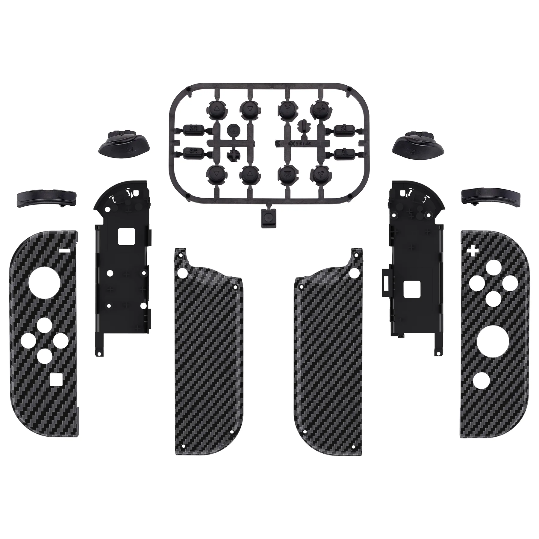 eXtremeRate Replacement Full Set Shell Case with Buttons for Joycon of NS Switch - Graphite Carbon Fiber - Image 2
