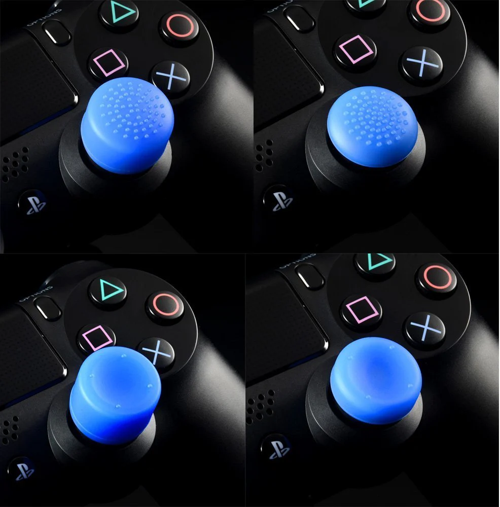 eXtremeRate 8 Pcs/Set Silicone Rubber Precision Platporm Raised Analog Sticks Thumb Grips for PS4 Slim Pro Controller - Blue - Image 2