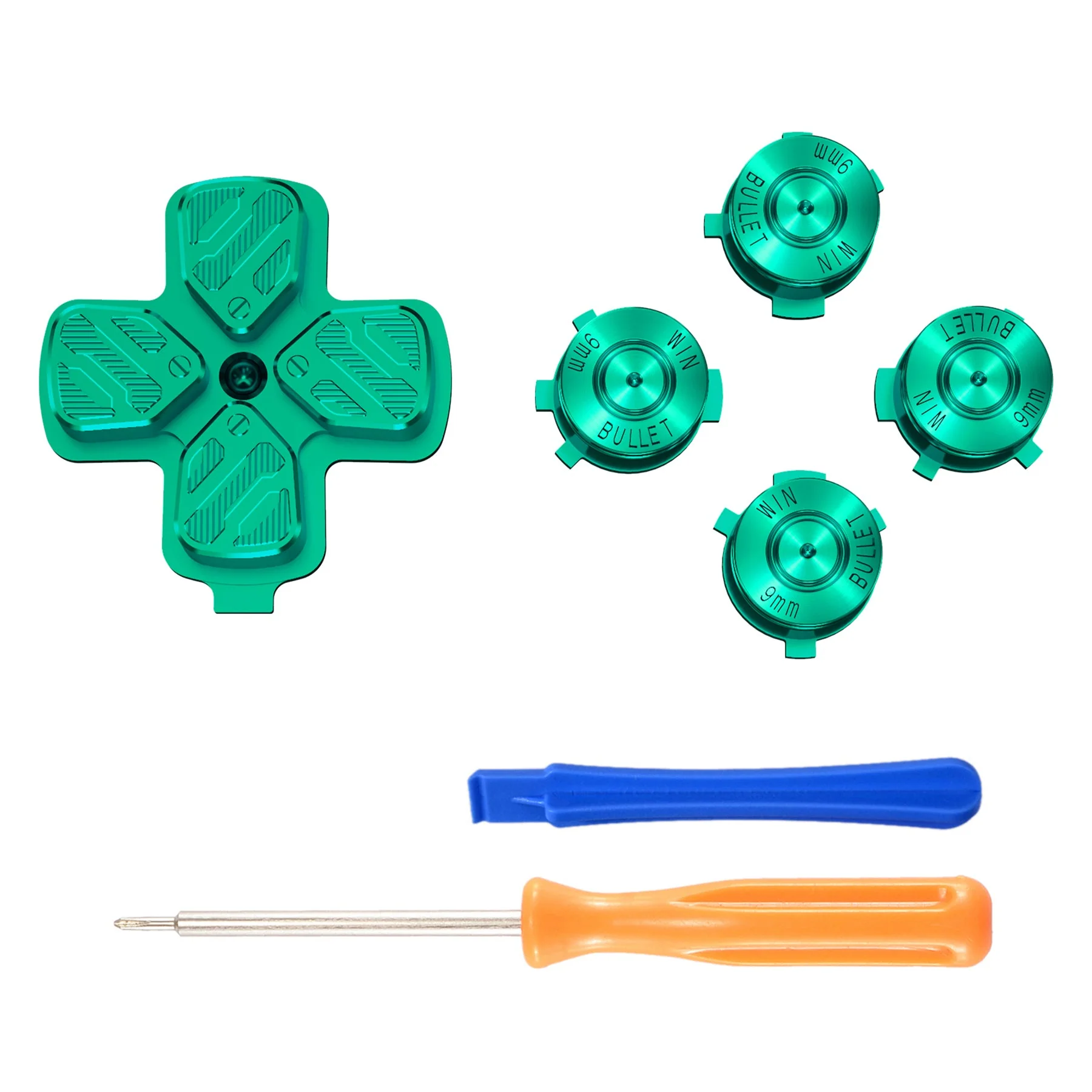 eXtremeRate Replacement Aluminum Metal Dpad ABXY Buttons for PS5 Controller - Green - Image 2