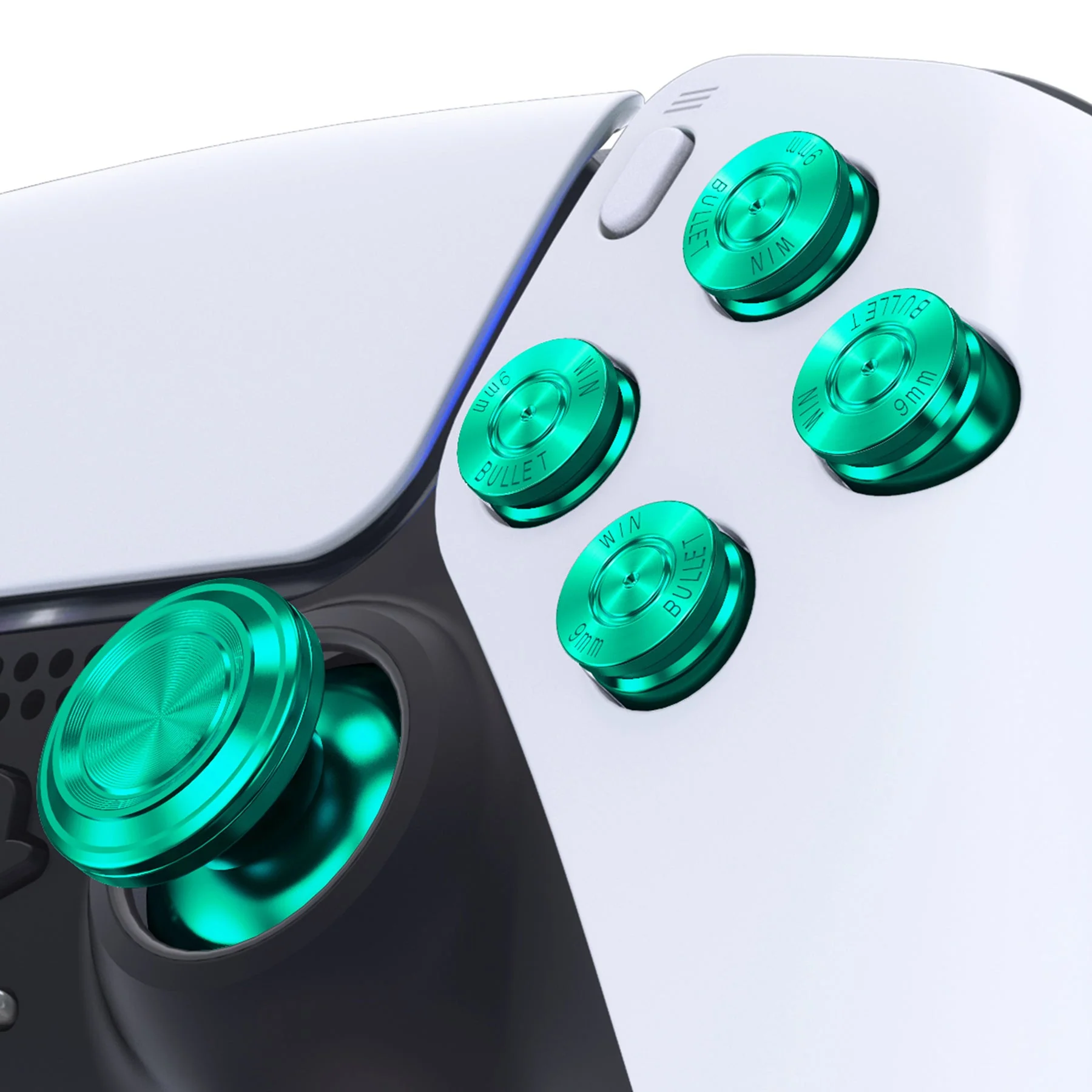 eXtremeRate Replacement Aluminum Metal Thumbsticks Dpad ABXY Buttons for PS5 Controller - Green - Image 4